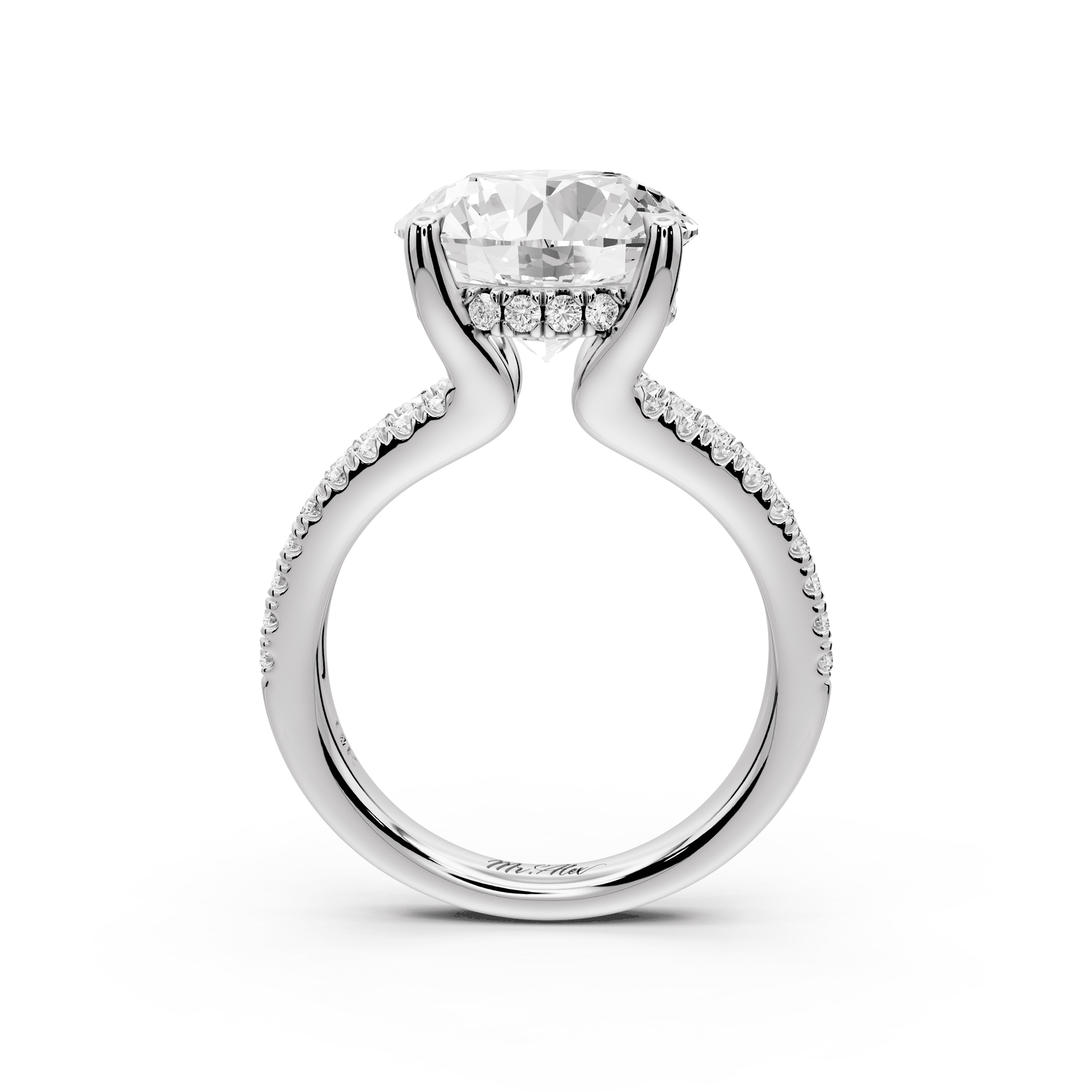Liora - 5ct 18k white gold round Hidden Halo Micro Pavé Split Shank Engagement Ring - Mr. Alex Jewelry