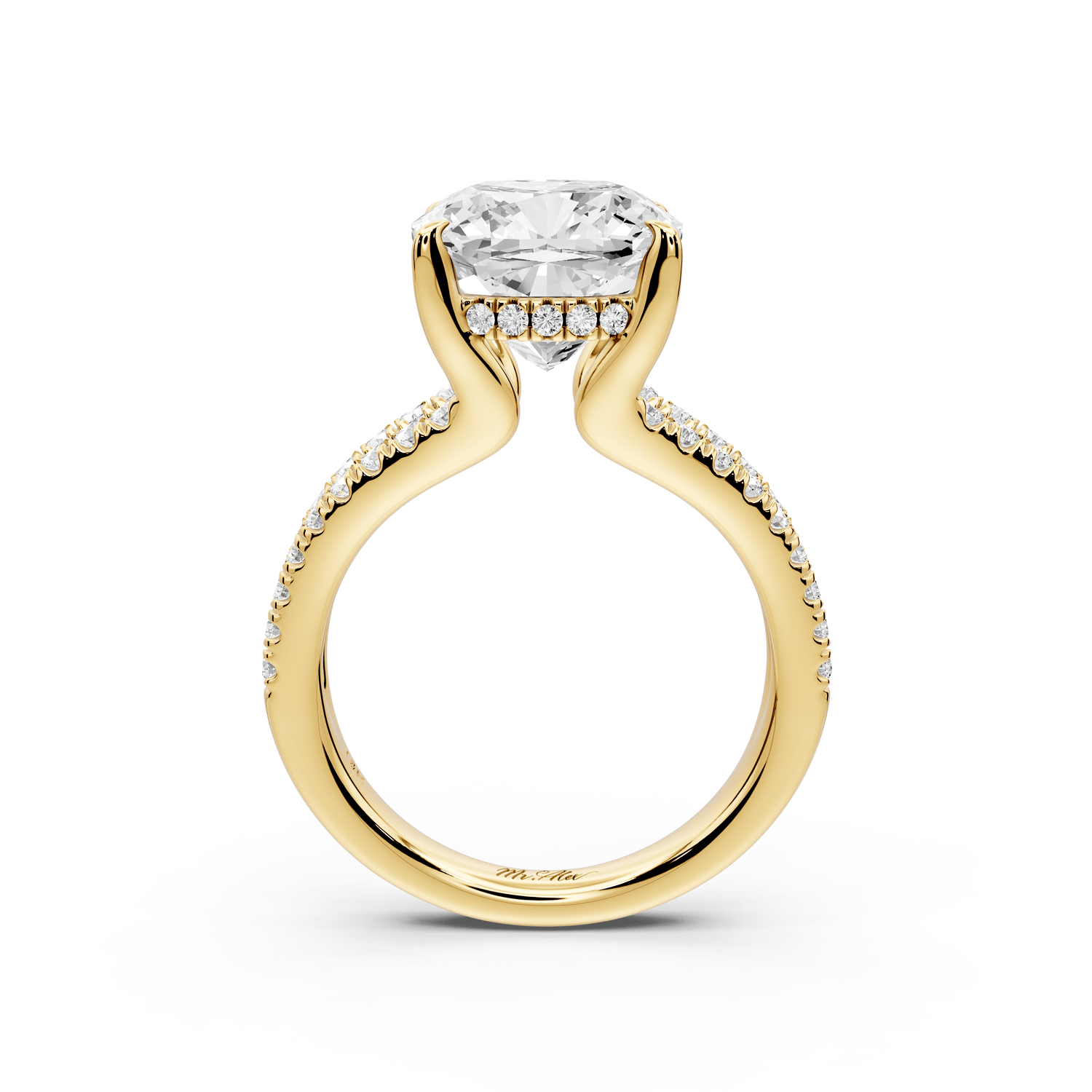 Liora - 5ct 18k yellow gold cushion Hidden Halo Micro Pavé Split Shank Engagement Ring - Mr. Alex Jewelry