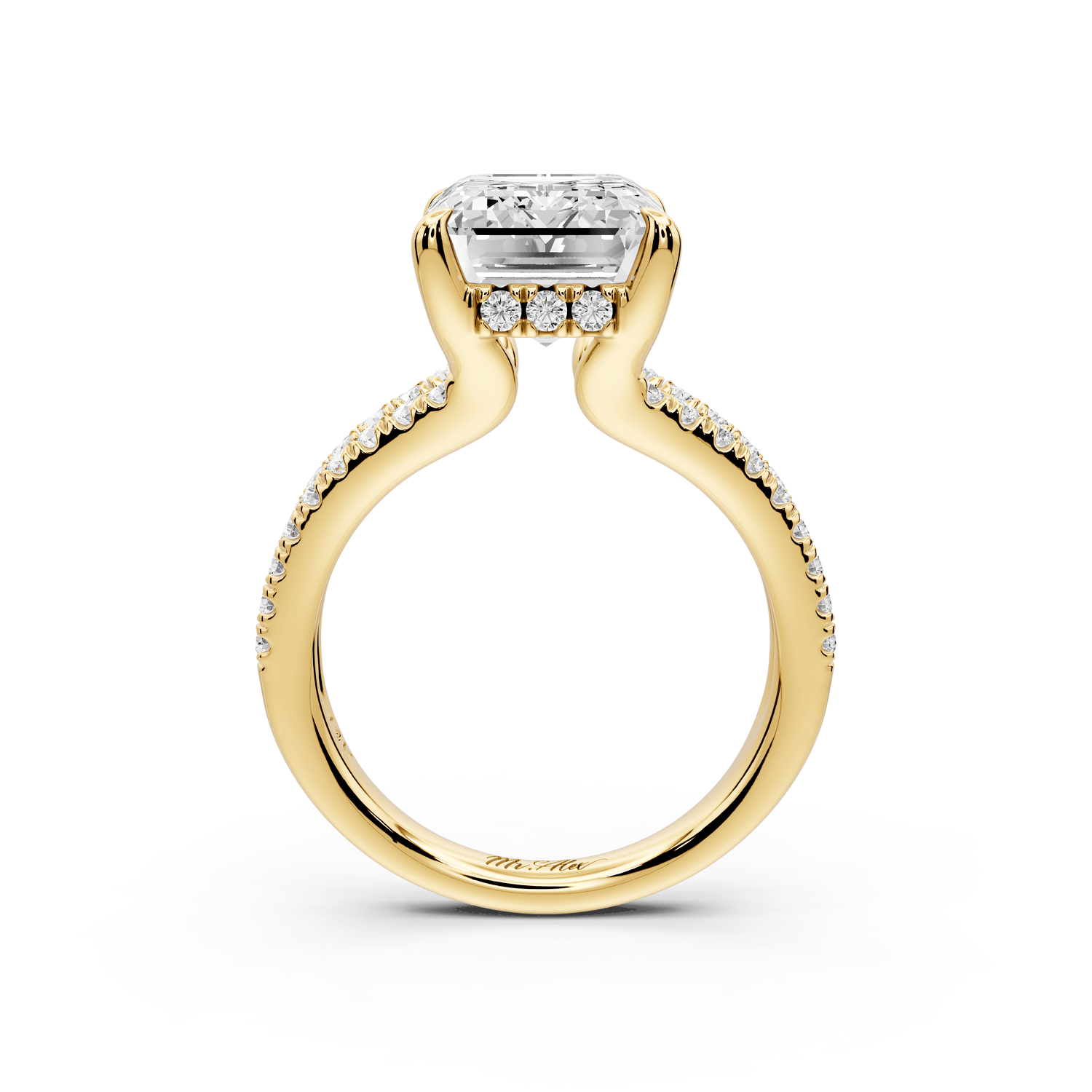 Liora - 5ct 18k yellow gold emerald Hidden Halo Micro Pavé Split Shank Engagement Ring - Mr. Alex Jewelry