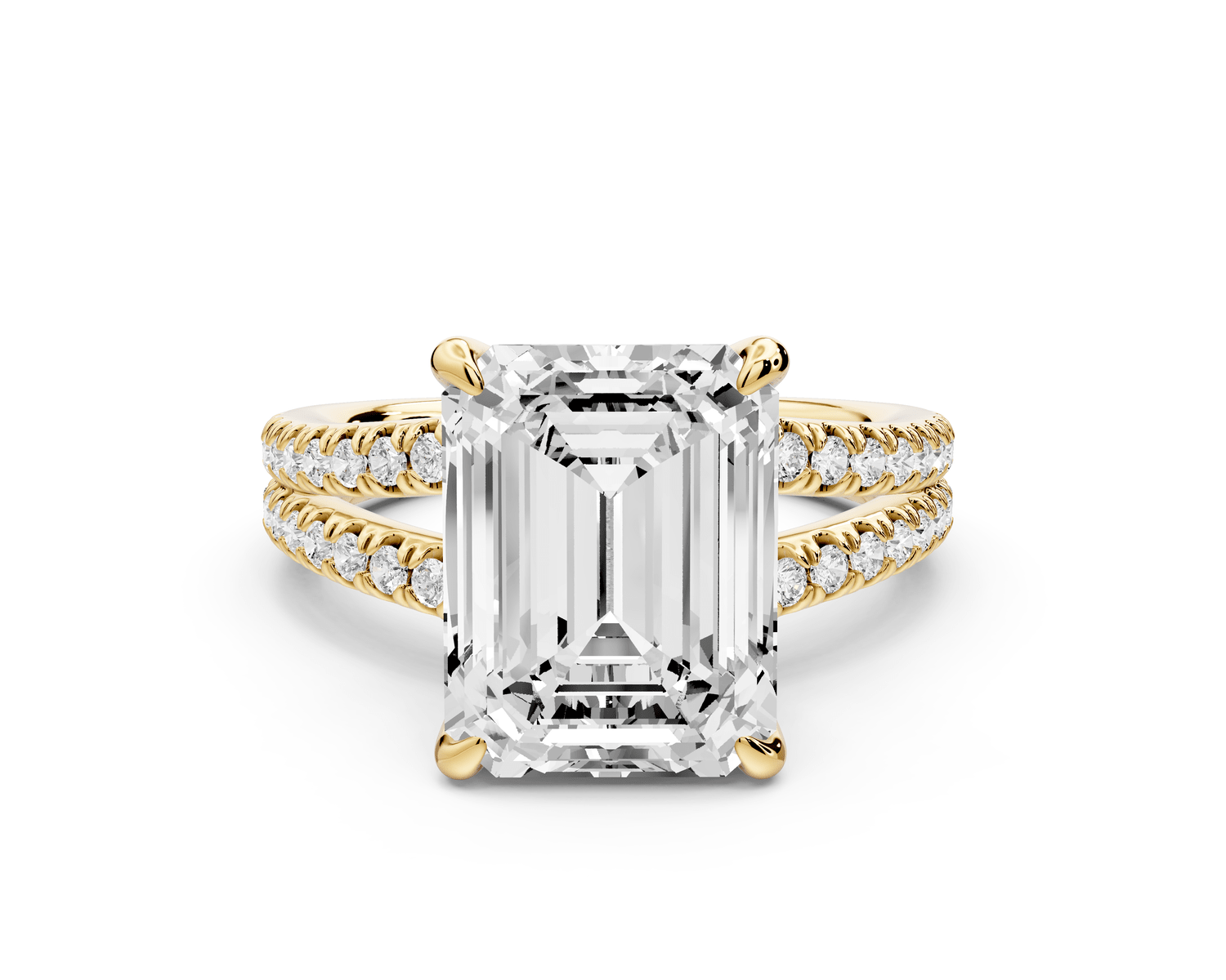 Liora - 5ct 18k yellow gold emerald Hidden Halo Micro Pavé Split Shank Engagement Ring - Mr. Alex Jewelry