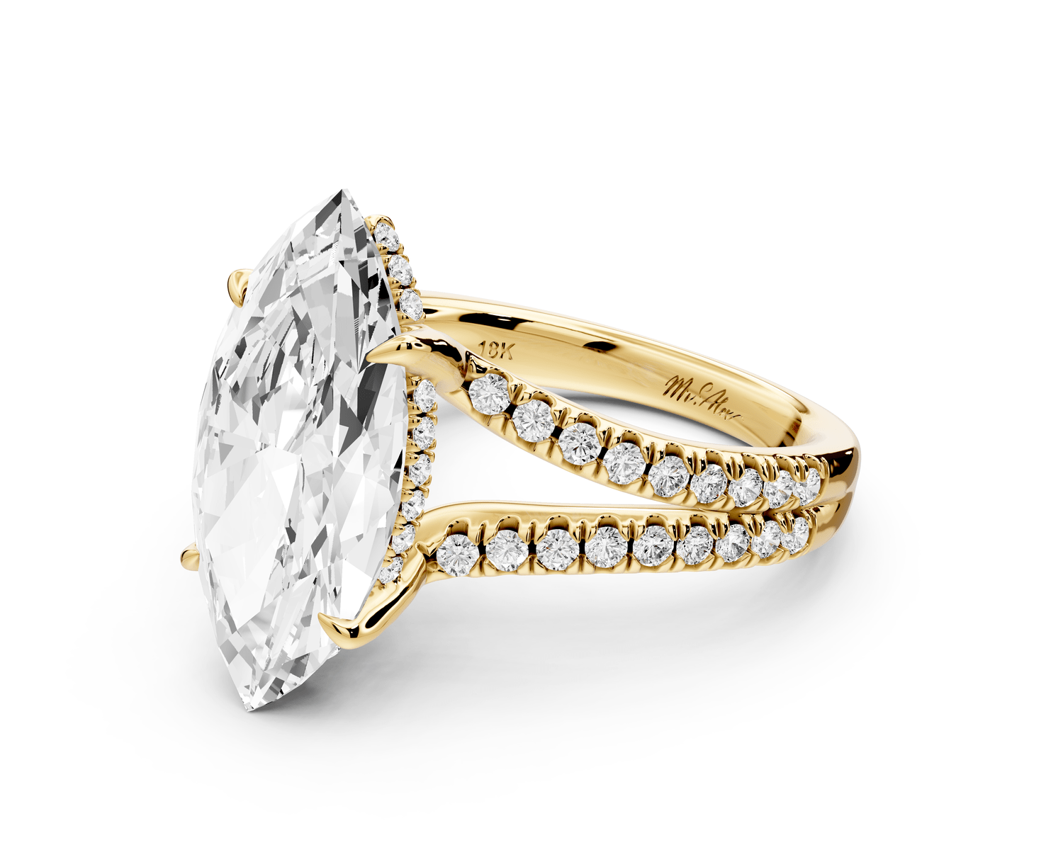 Liora - 5ct 18k yellow gold marquise Hidden Halo Micro Pavé Split Shank Engagement Ring - Mr. Alex Jewelry