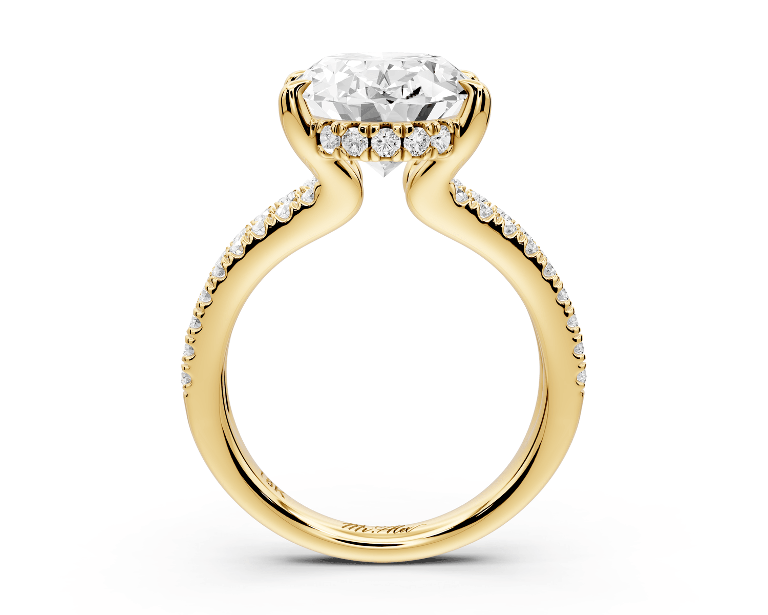 Liora - 5ct 18k yellow gold oval Hidden Halo Micro Pavé Split Shank Engagement Ring - Mr. Alex Jewelry