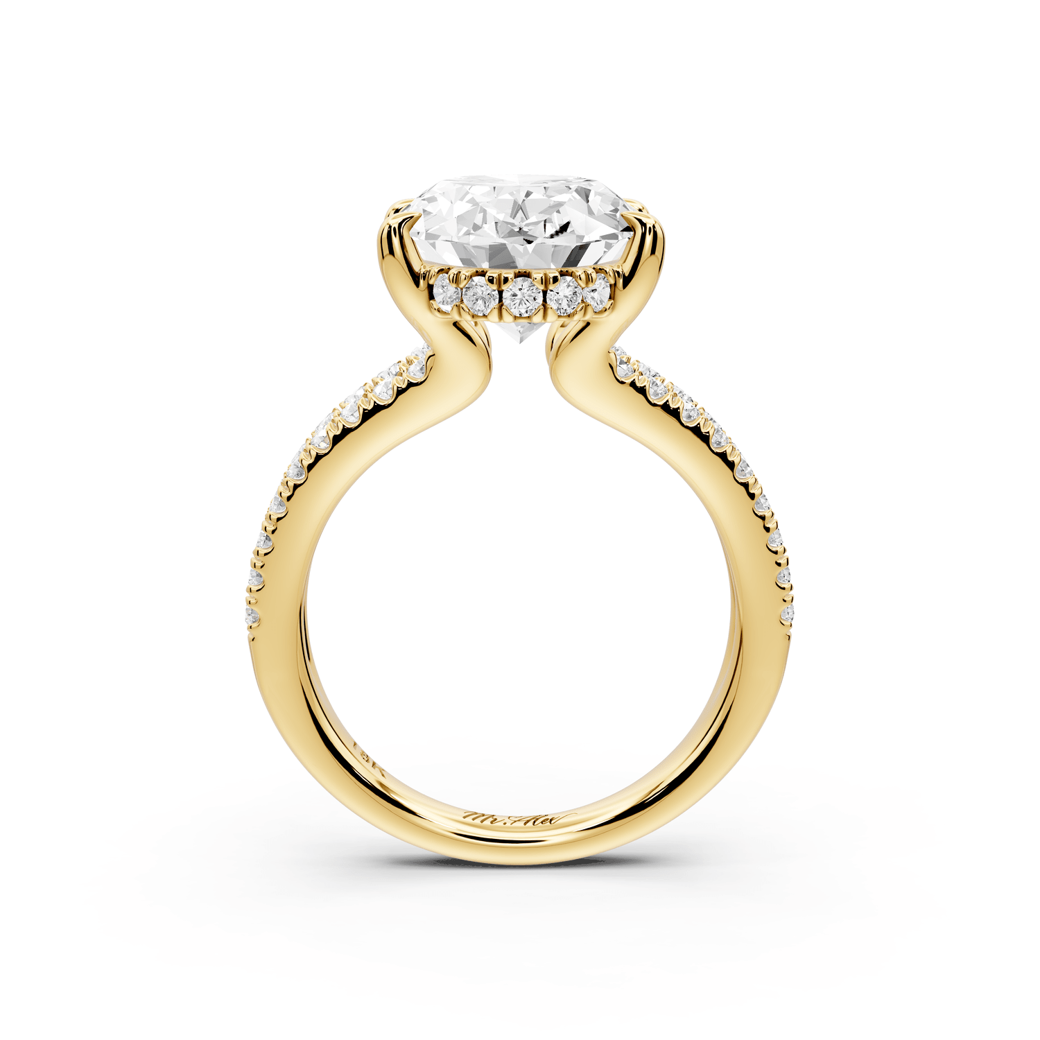Liora - 5ct 18k yellow gold oval Hidden Halo Micro Pavé Split Shank Engagement Ring - Mr. Alex Jewelry