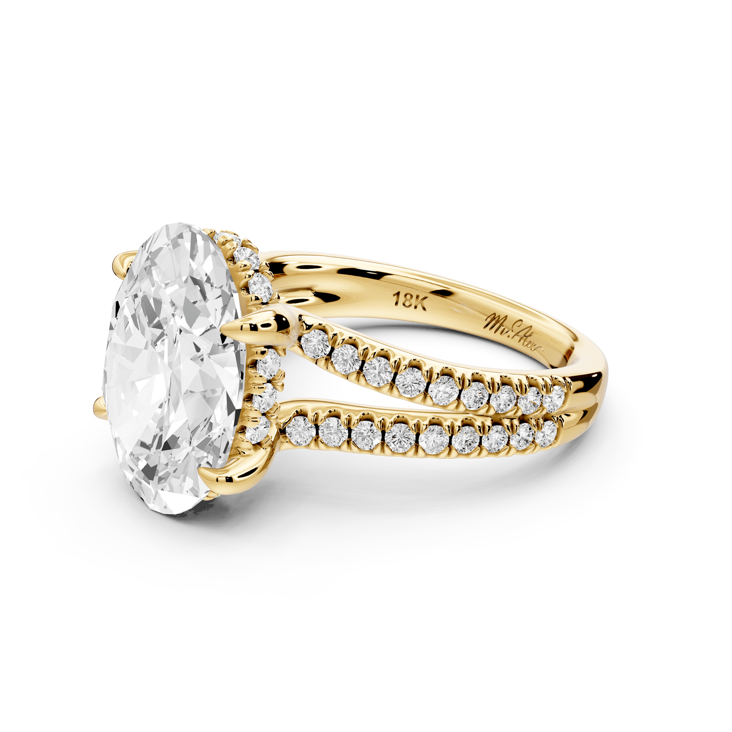 Liora - 5ct 18k yellow gold oval Hidden Halo Micro Pavé Split Shank Engagement Ring - Mr. Alex Jewelry
