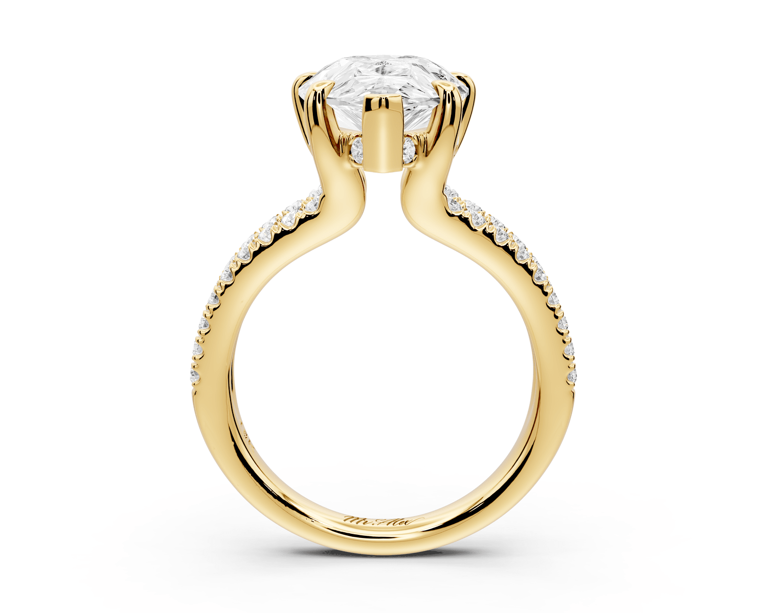 Liora - 5ct 18k yellow gold pear Hidden Halo Micro Pavé Split Shank Engagement Ring - Mr. Alex Jewelry