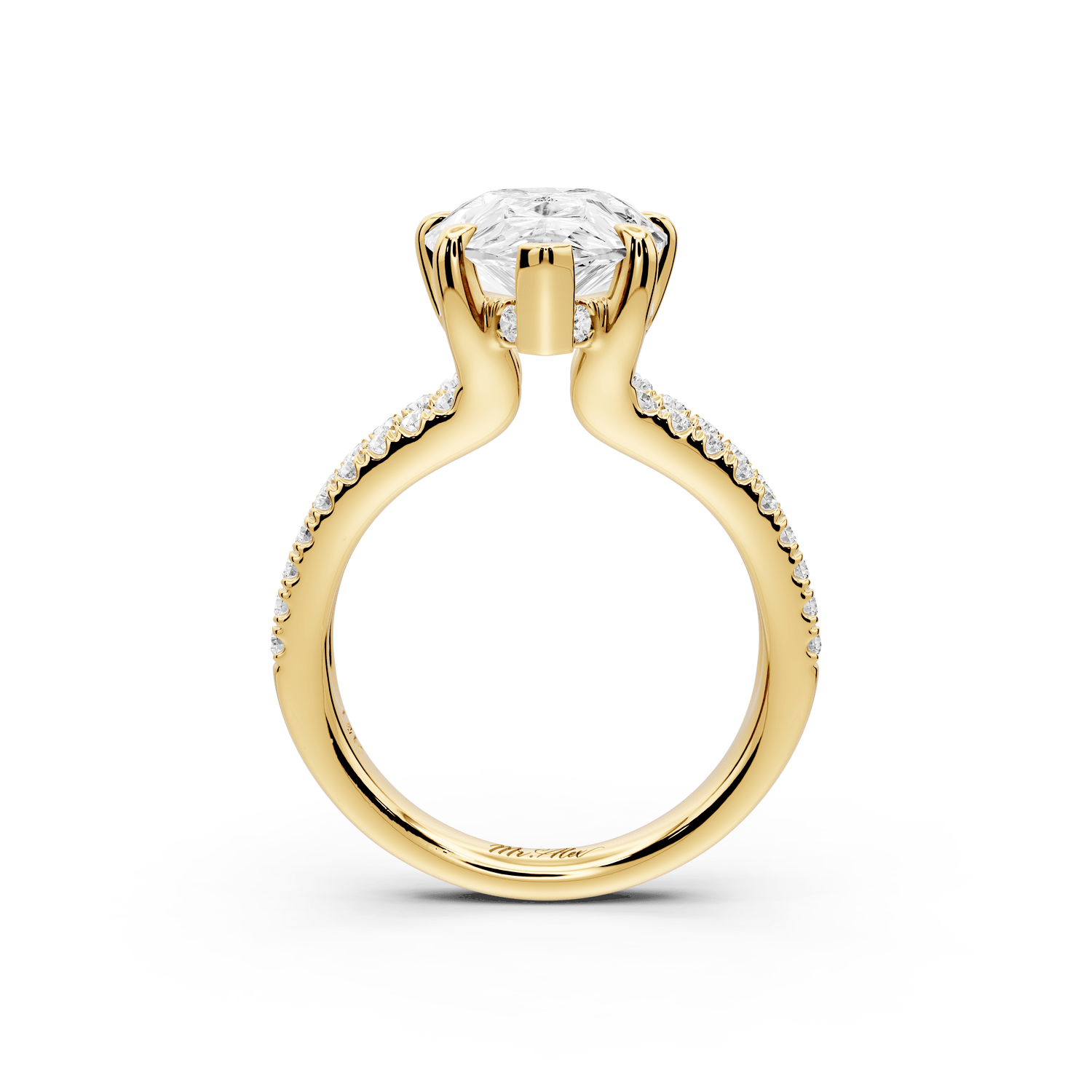 Liora - 5ct 18k yellow gold pear Hidden Halo Micro Pavé Split Shank Engagement Ring - Mr. Alex Jewelry