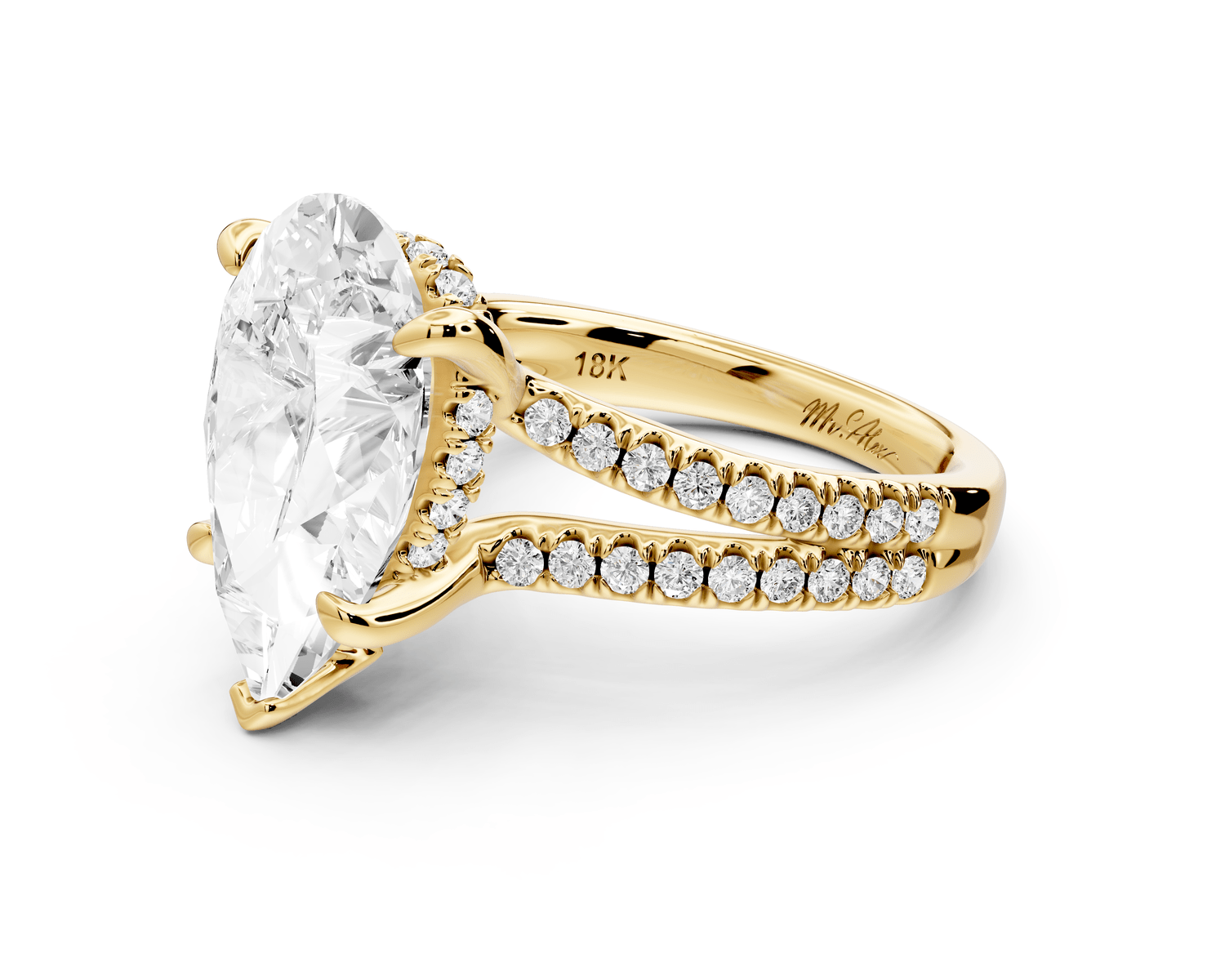 Liora - 5ct 18k yellow gold pear Hidden Halo Micro Pavé Split Shank Engagement Ring - Mr. Alex Jewelry