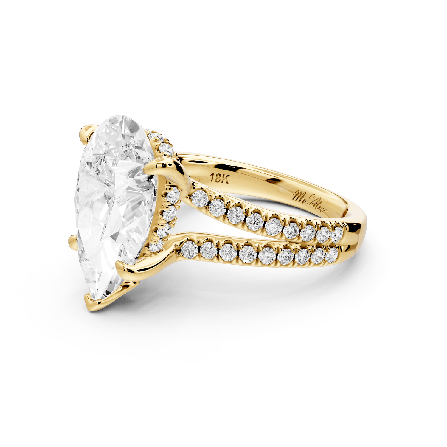 Liora - 5ct 18k yellow gold pear Hidden Halo Micro Pavé Split Shank Engagement Ring - Mr. Alex Jewelry