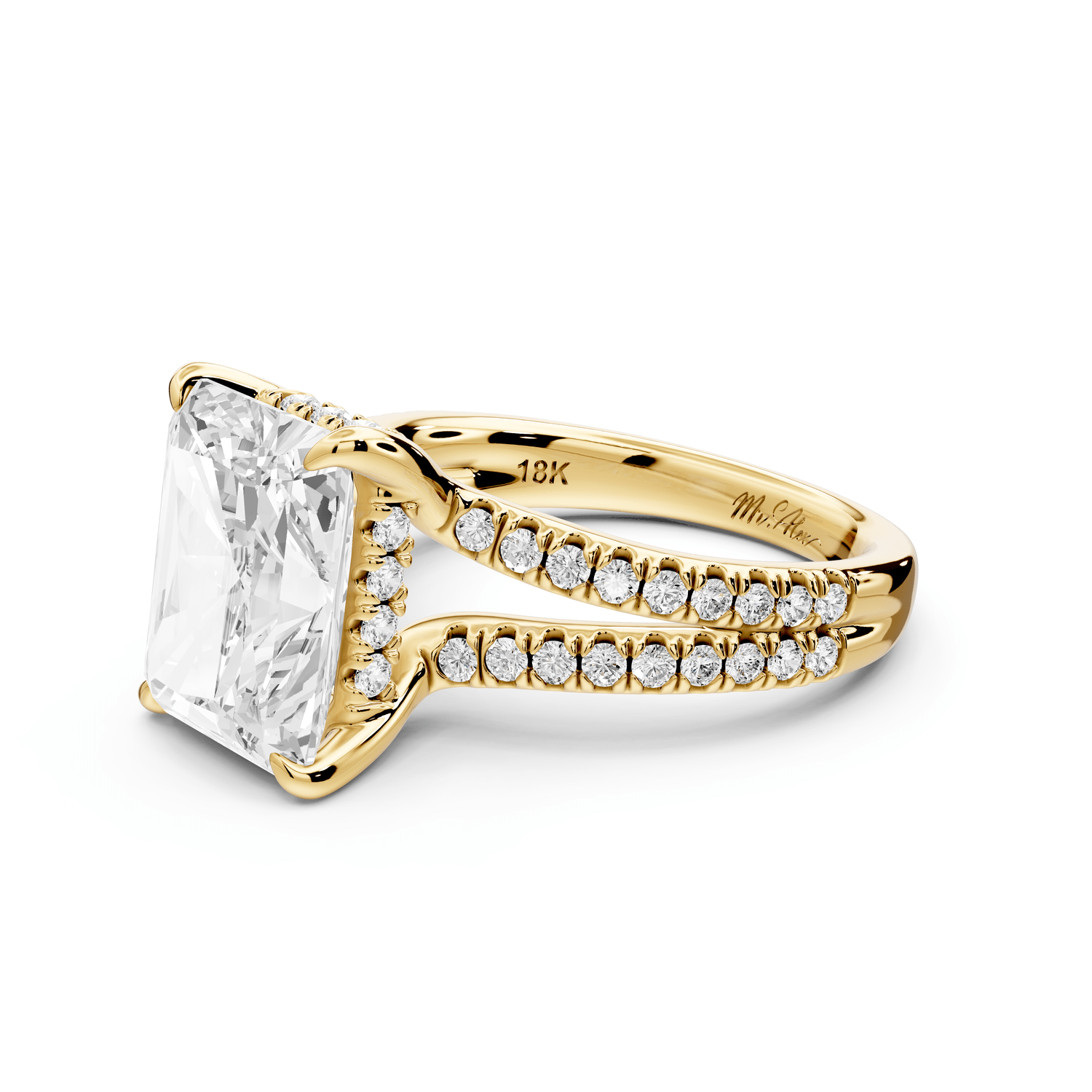 Liora - 5ct 18k yellow gold radiant Hidden Halo Micro Pavé Split Shank Engagement Ring - Mr. Alex Jewelry