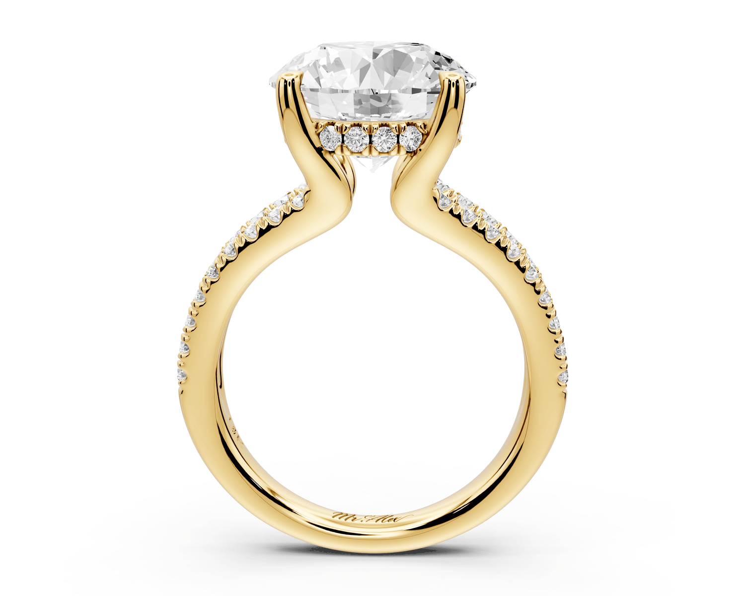 Liora - 5ct 18k yellow gold round Hidden Halo Micro Pavé Split Shank Engagement Ring - Mr. Alex Jewelry