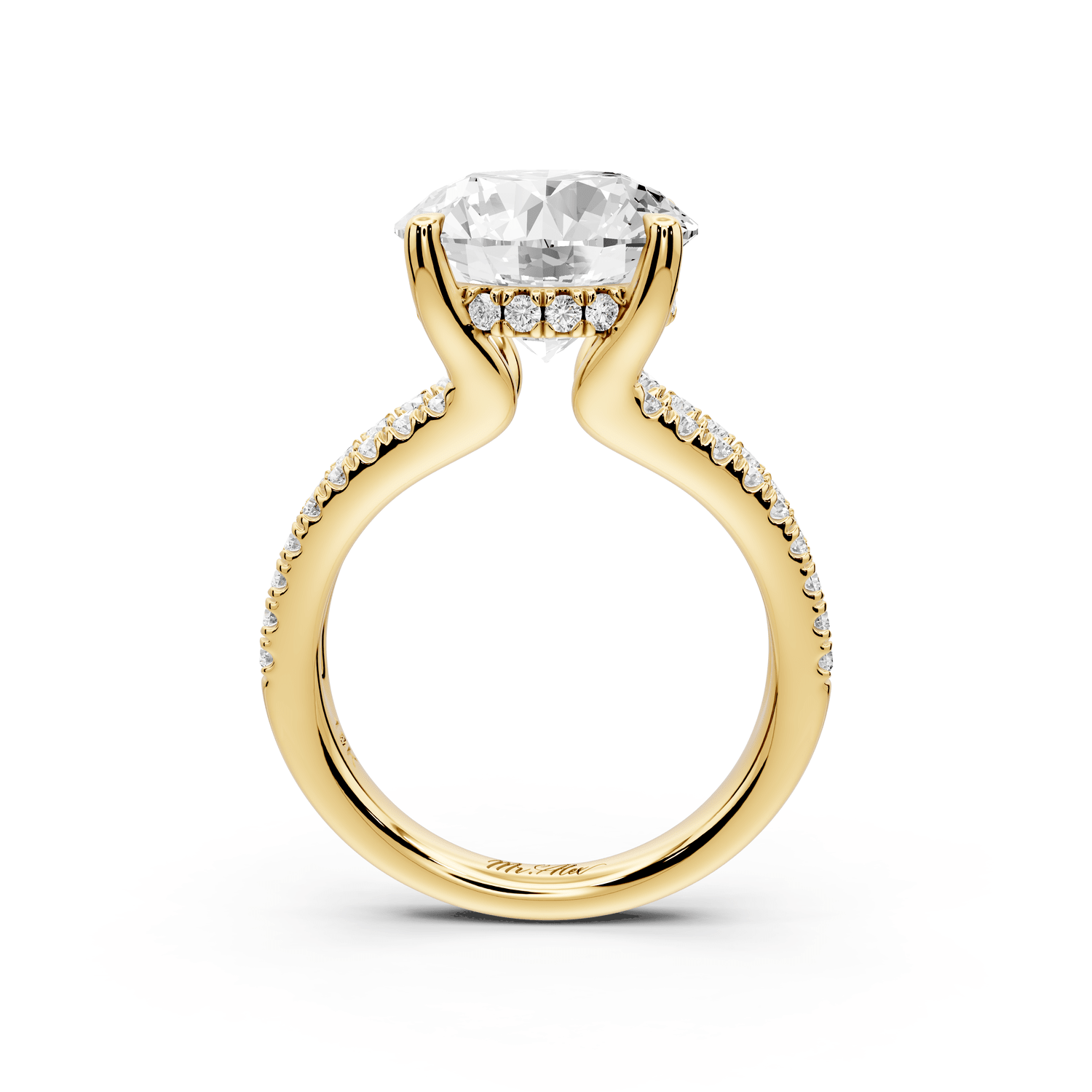 Liora - 5ct 18k yellow gold round Hidden Halo Micro Pavé Split Shank Engagement Ring - Mr. Alex Jewelry