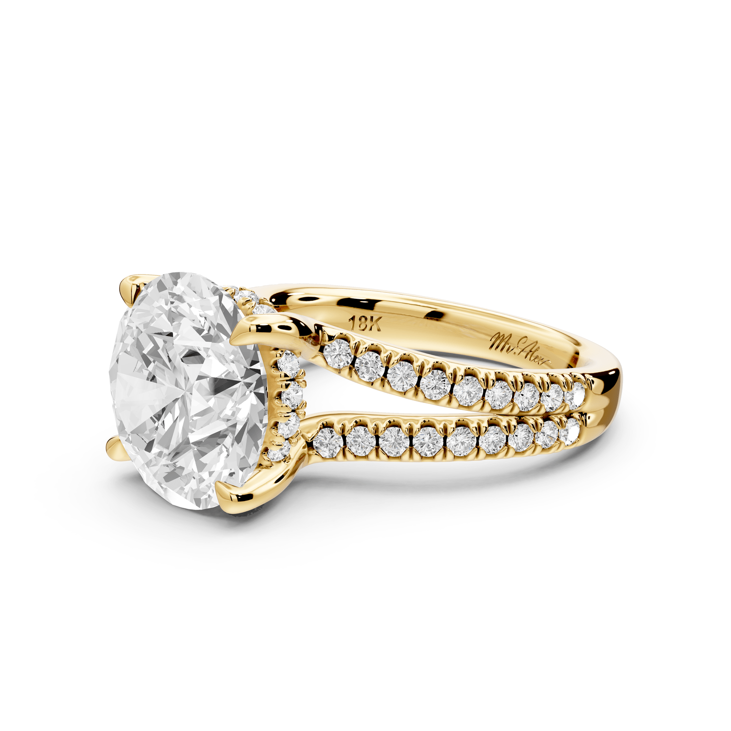 Liora - 5ct 18k yellow gold round Hidden Halo Micro Pavé Split Shank Engagement Ring - Mr. Alex Jewelry