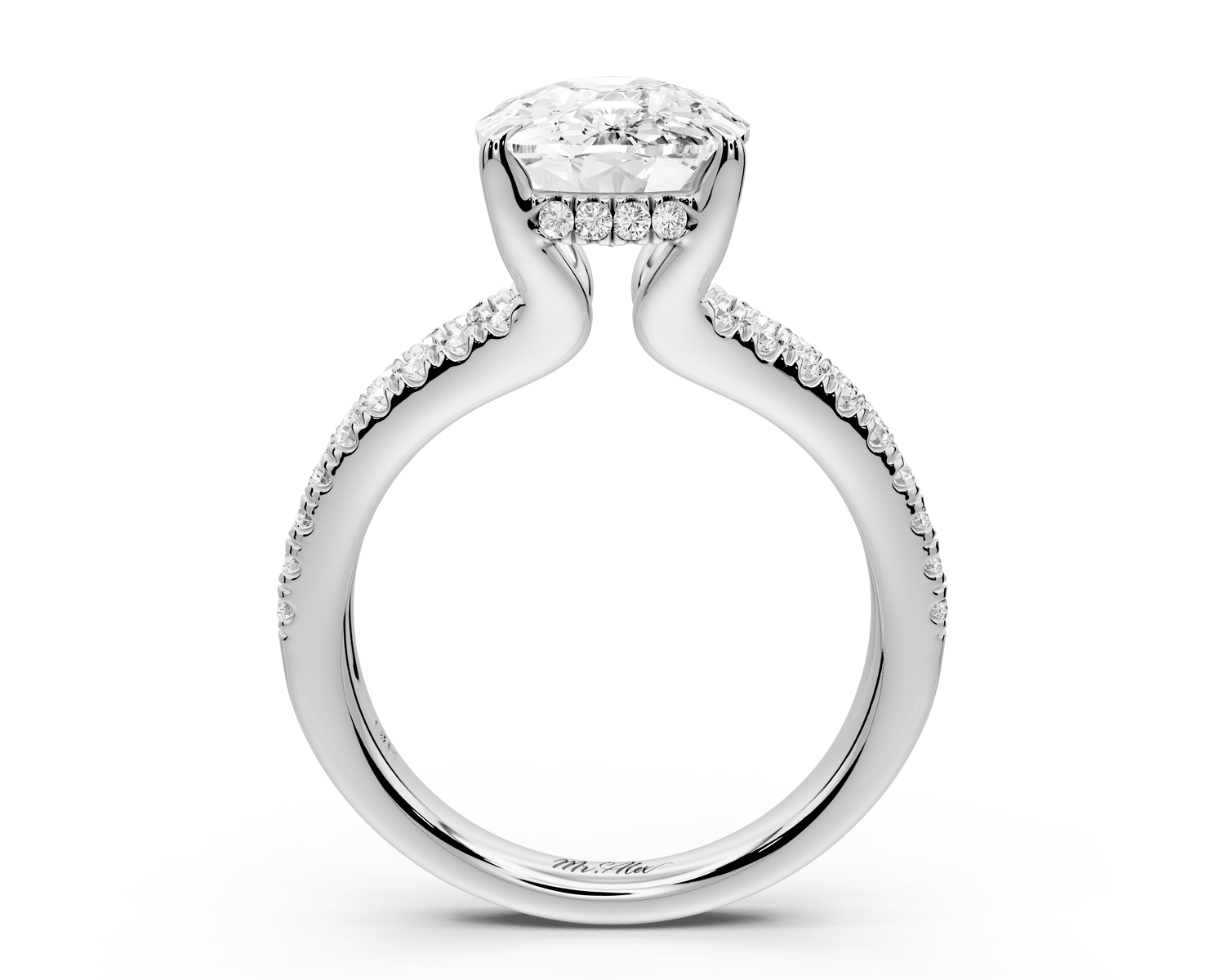 Liora - 5ct platinum ecushion Hidden Halo Micro Pavé Split Shank Engagement Ring - Mr. Alex Jewelry