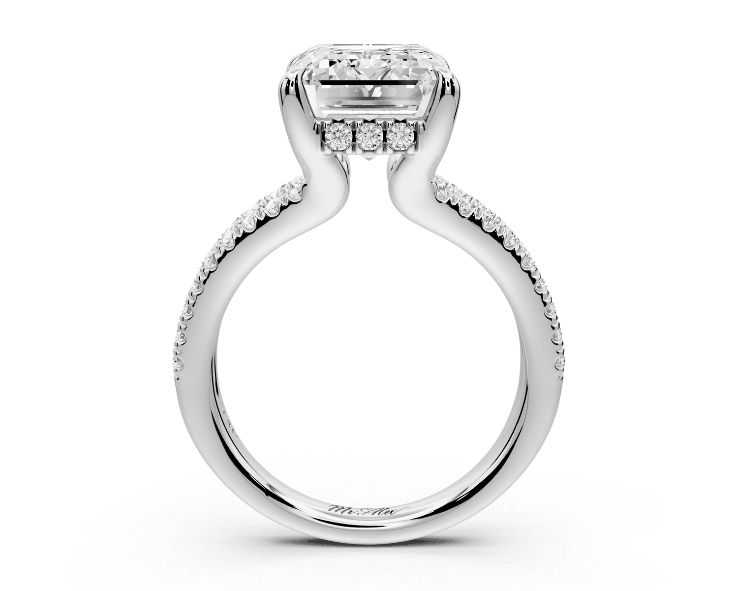 Liora - 5ct platinum emerald Hidden Halo Micro Pavé Split Shank Engagement Ring - Mr. Alex Jewelry
