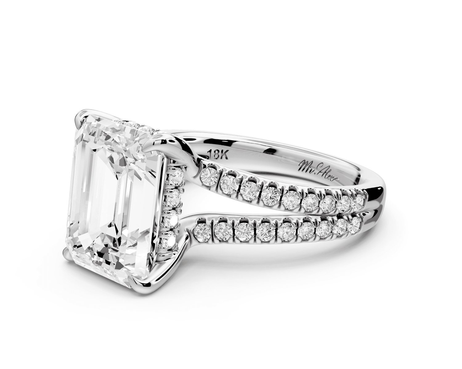 Liora - 5ct platinum emerald Hidden Halo Micro Pavé Split Shank Engagement Ring - Mr. Alex Jewelry