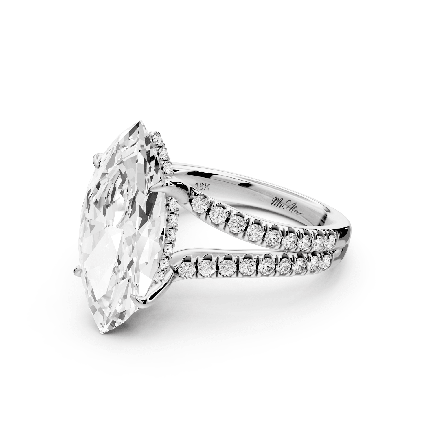 Liora - 5ct platinum marquise Hidden Halo Micro Pavé Split Shank Engagement Ring - Mr. Alex Jewelry