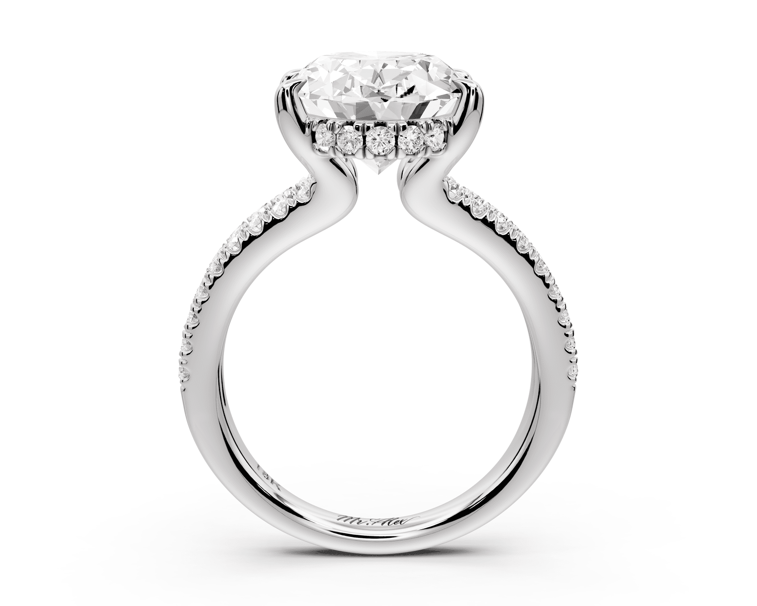 Liora - 5ct platinum oval Hidden Halo Micro Pavé Split Shank Engagement Ring - Mr. Alex Jewelry