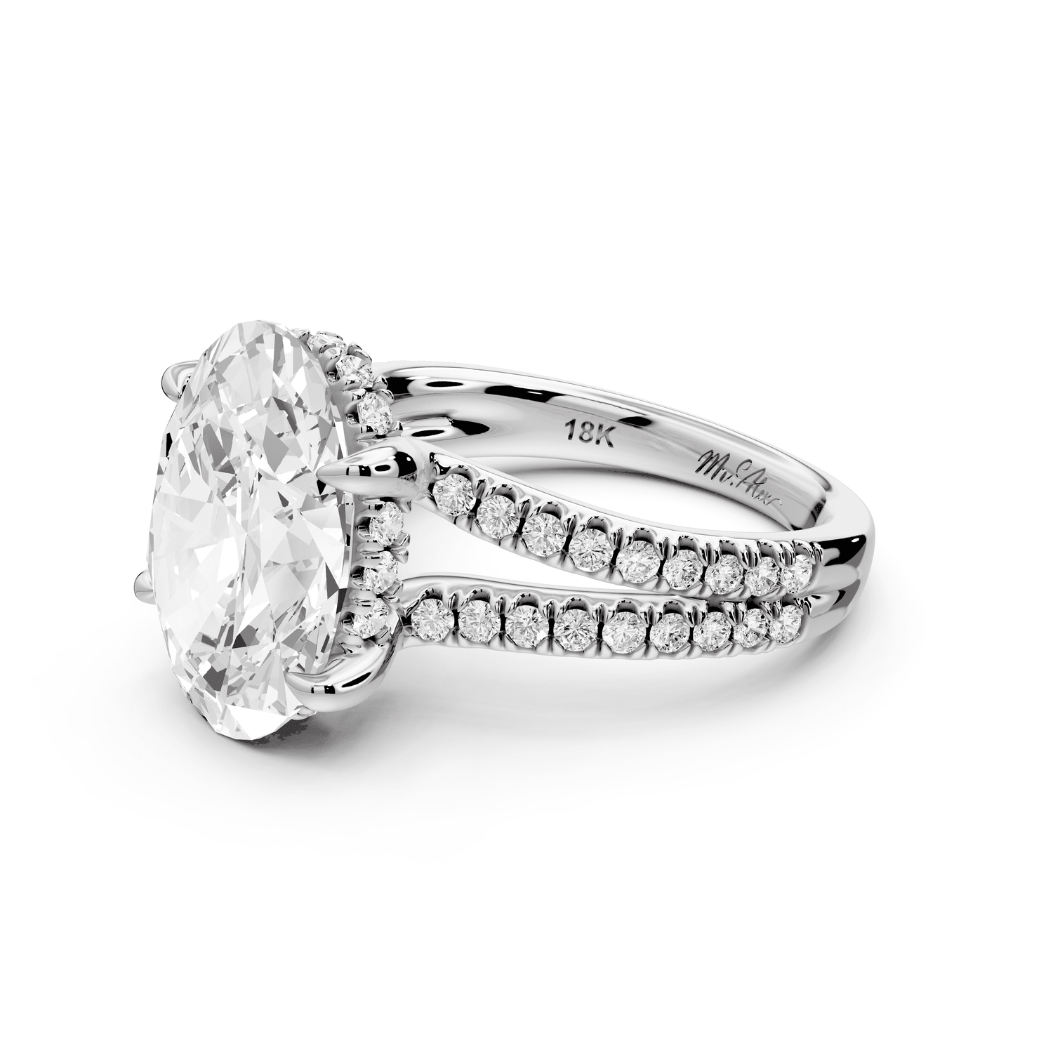 Liora - 5ct platinum oval Hidden Halo Micro Pavé Split Shank Engagement Ring - Mr. Alex Jewelry