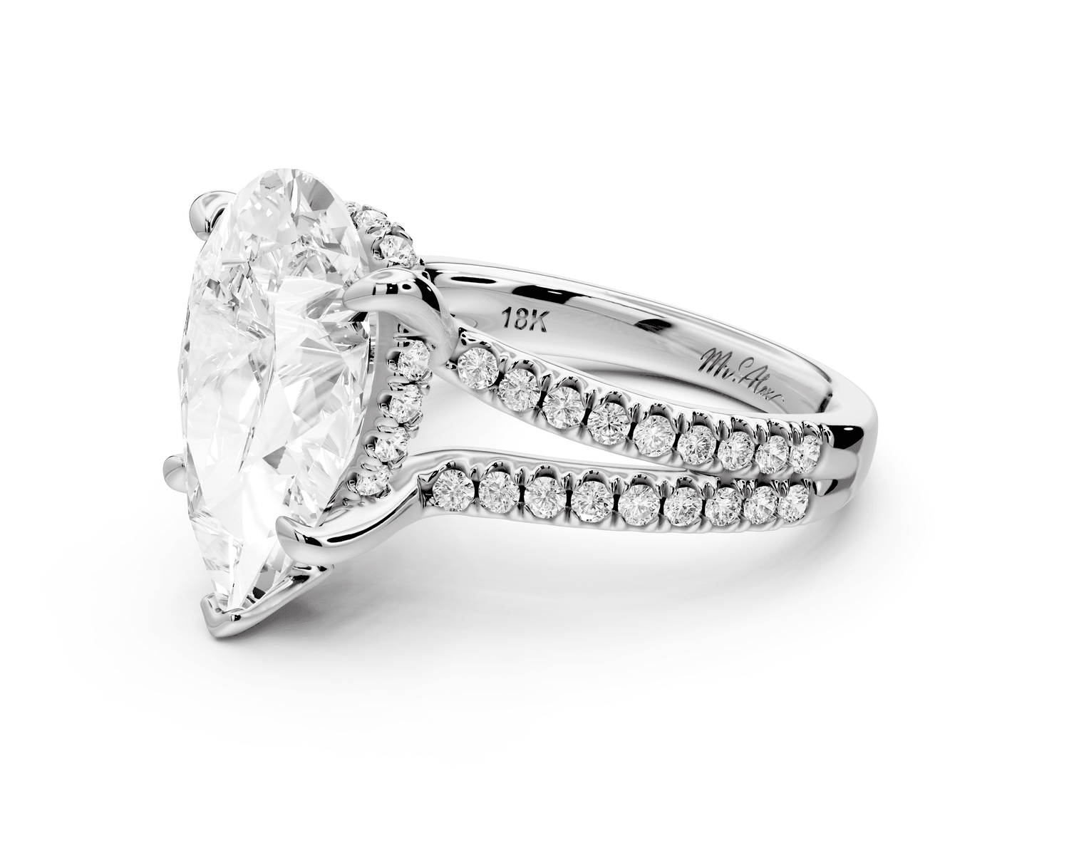 Liora - 5ct platinum pear Hidden Halo Micro Pavé Split Shank Engagement Ring - Mr. Alex Jewelry