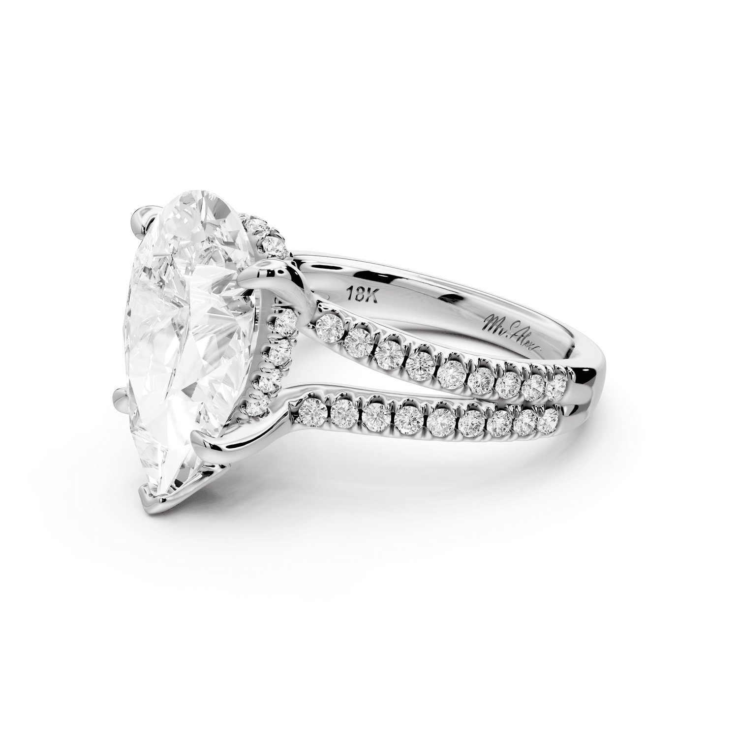 Liora - 5ct platinum pear Hidden Halo Micro Pavé Split Shank Engagement Ring - Mr. Alex Jewelry