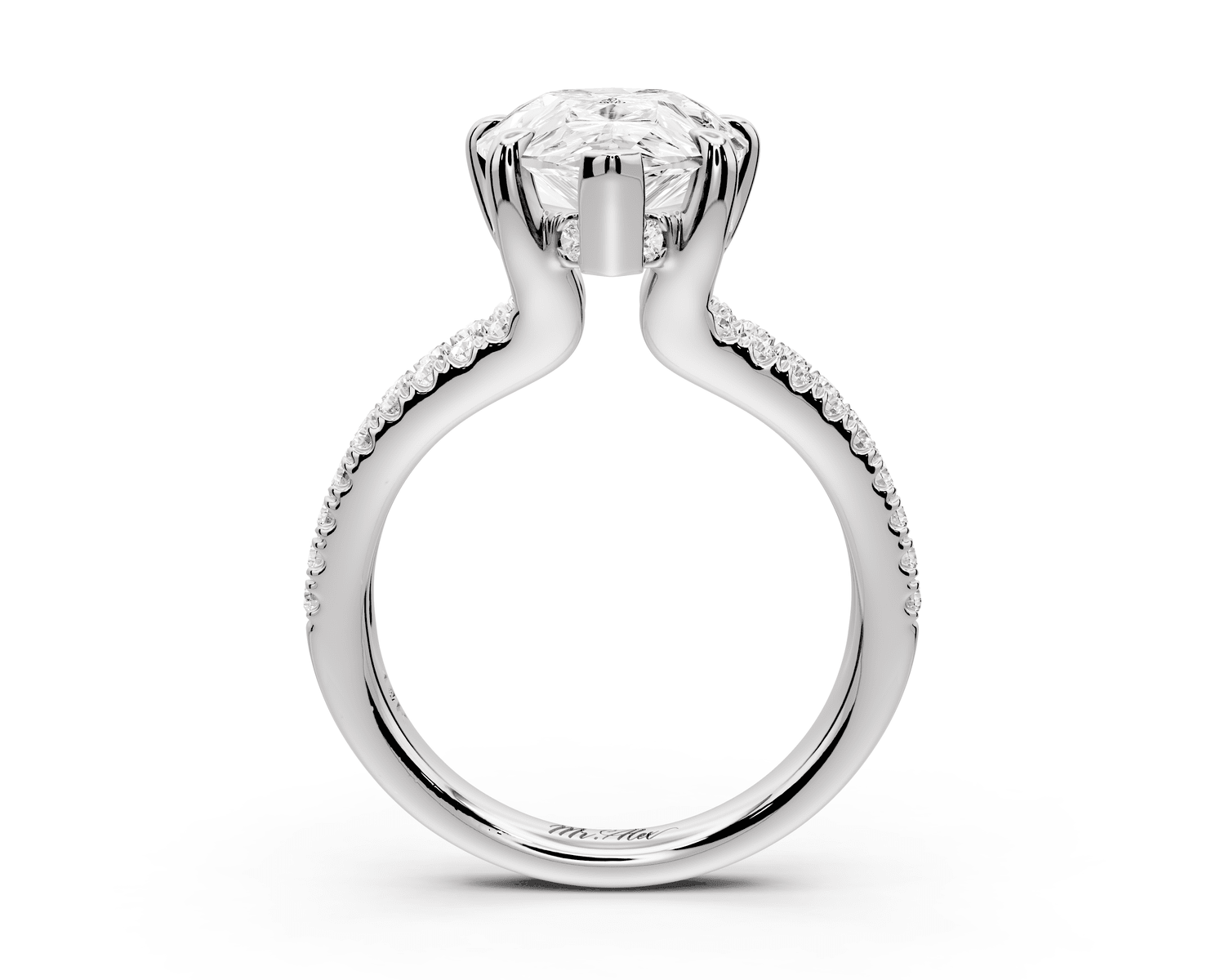 Liora - 5ct platinum pear Hidden Halo Micro Pavé Split Shank Engagement Ring - Mr. Alex Jewelry