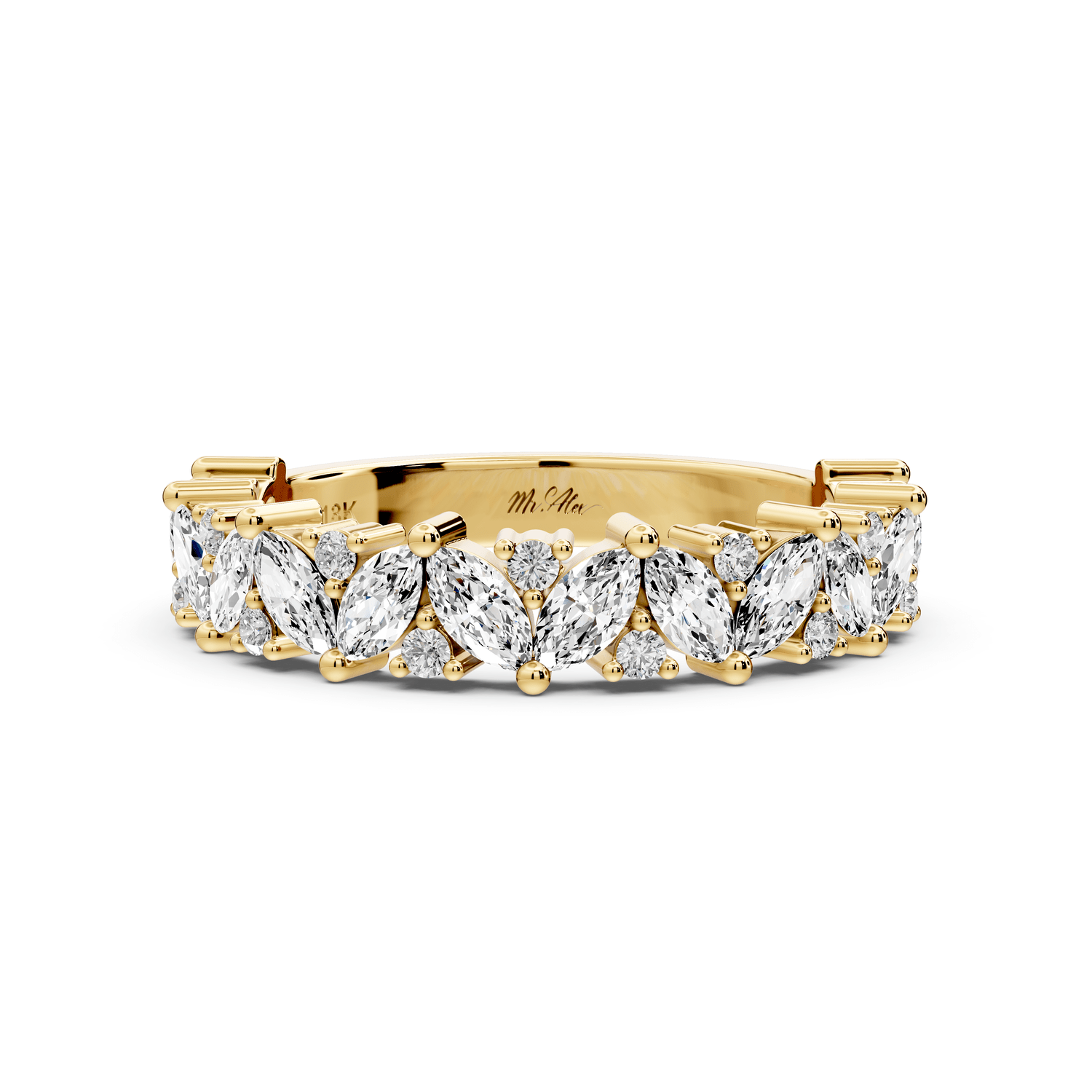 Lucia - 0.84ct 14k yellow gold Marquise Cluster Diamond Eternity Band Ring - Mr. Alex Jewelry