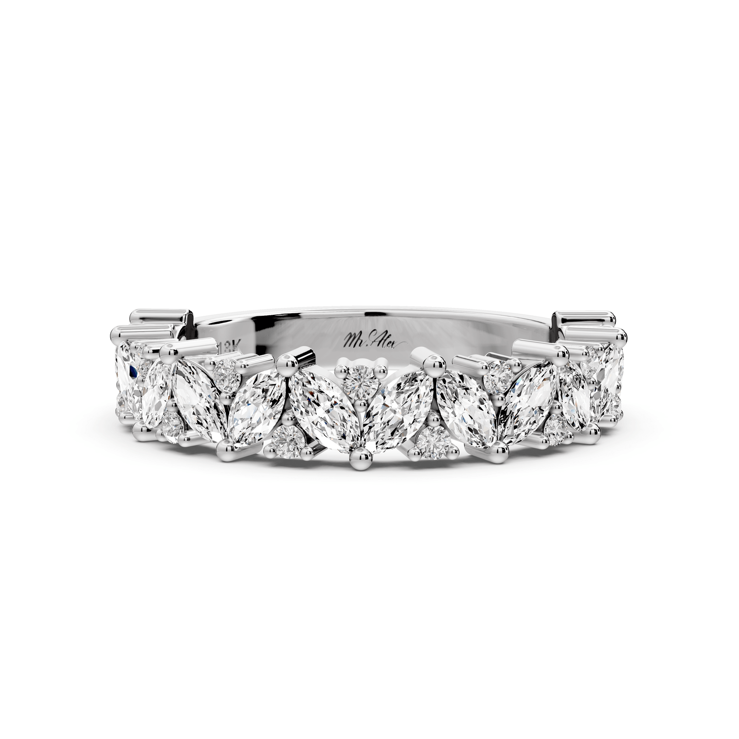 Lucia - 0.84ct 18k white gold Marquise Cluster Diamond Eternity Band Ring - Mr. Alex Jewelry