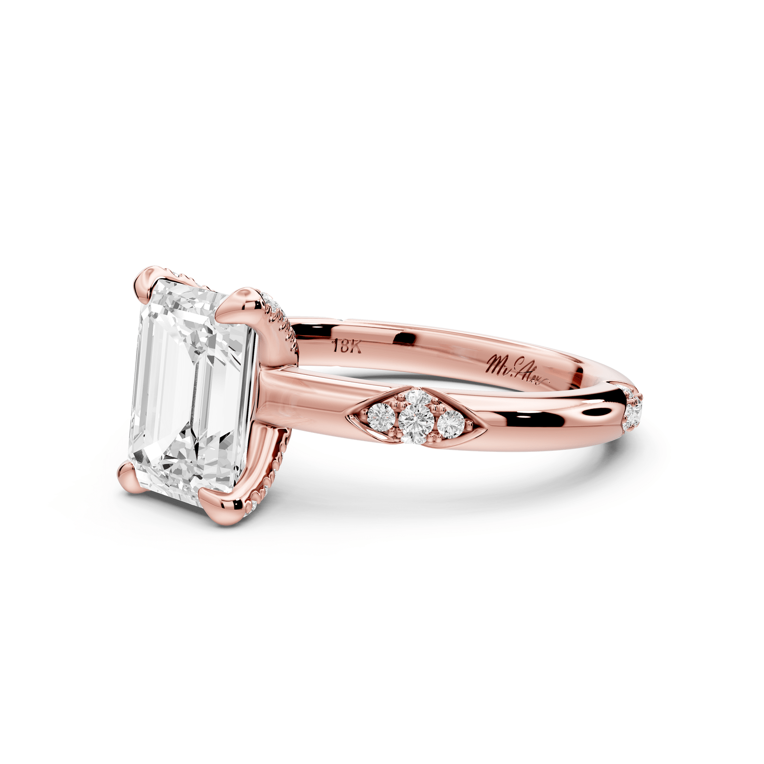 Luna - 2ct 14k rose gold emerald Diamond Crown with Flush - Set Diamond Clusters Engagement Ring - Mr. Alex Jewelry