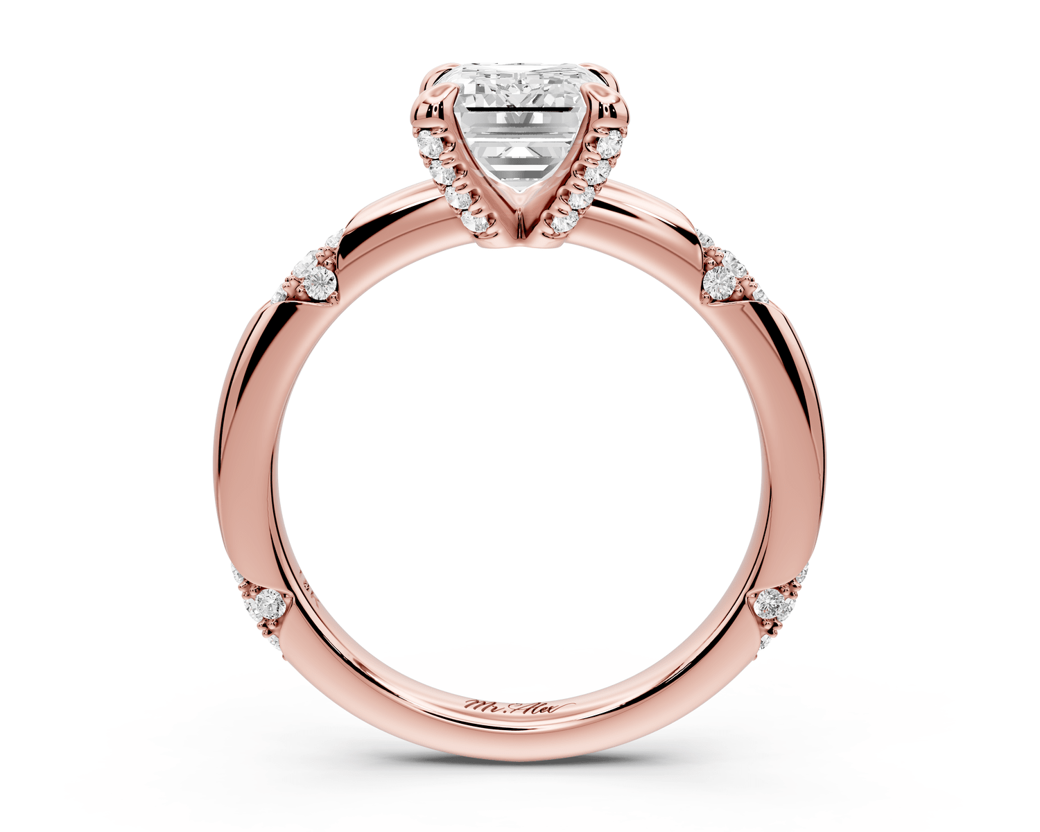 Luna - 2ct 14k rose gold emerald Diamond Crown with Flush - Set Diamond Clusters Engagement Ring - Mr. Alex Jewelry