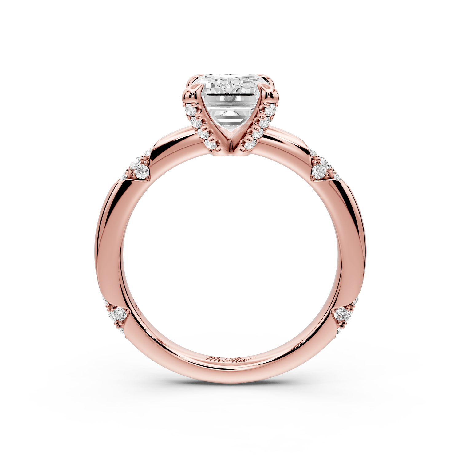 Luna - 2ct 14k rose gold emerald Diamond Crown with Flush - Set Diamond Clusters Engagement Ring - Mr. Alex Jewelry