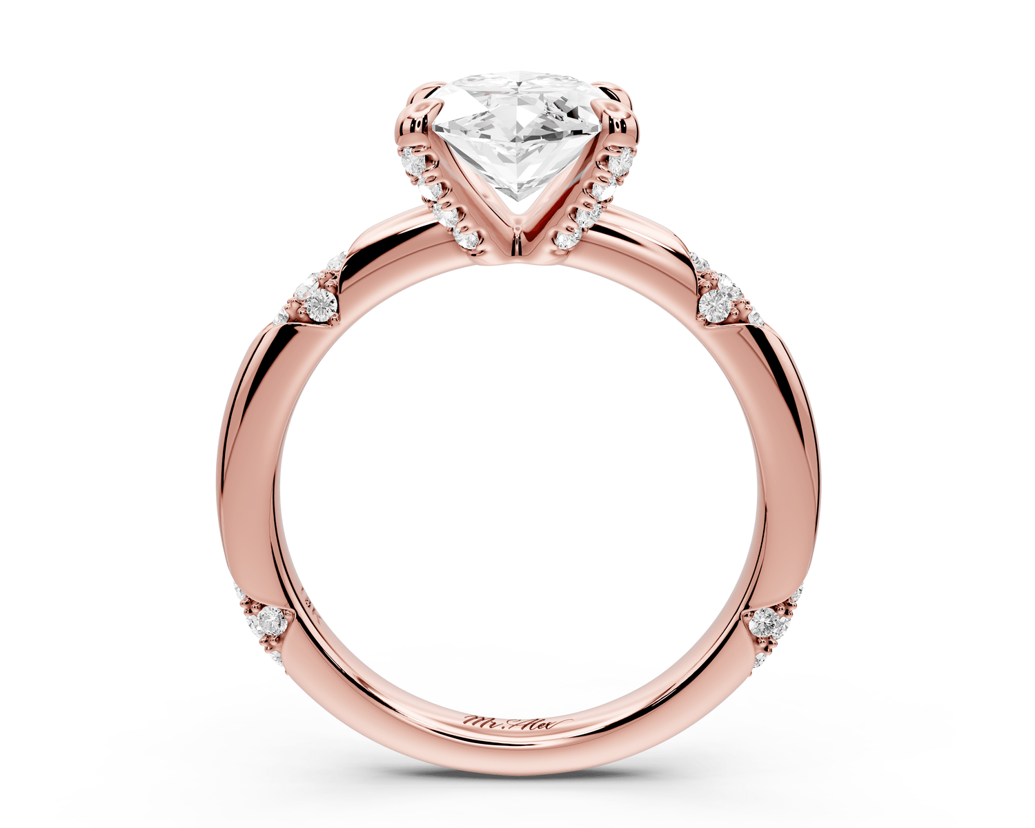 Luna - 2ct 14k rose gold marquise Diamond Crown with Flush - Set Diamond Clusters Engagement Ring - Mr. Alex Jewelry
