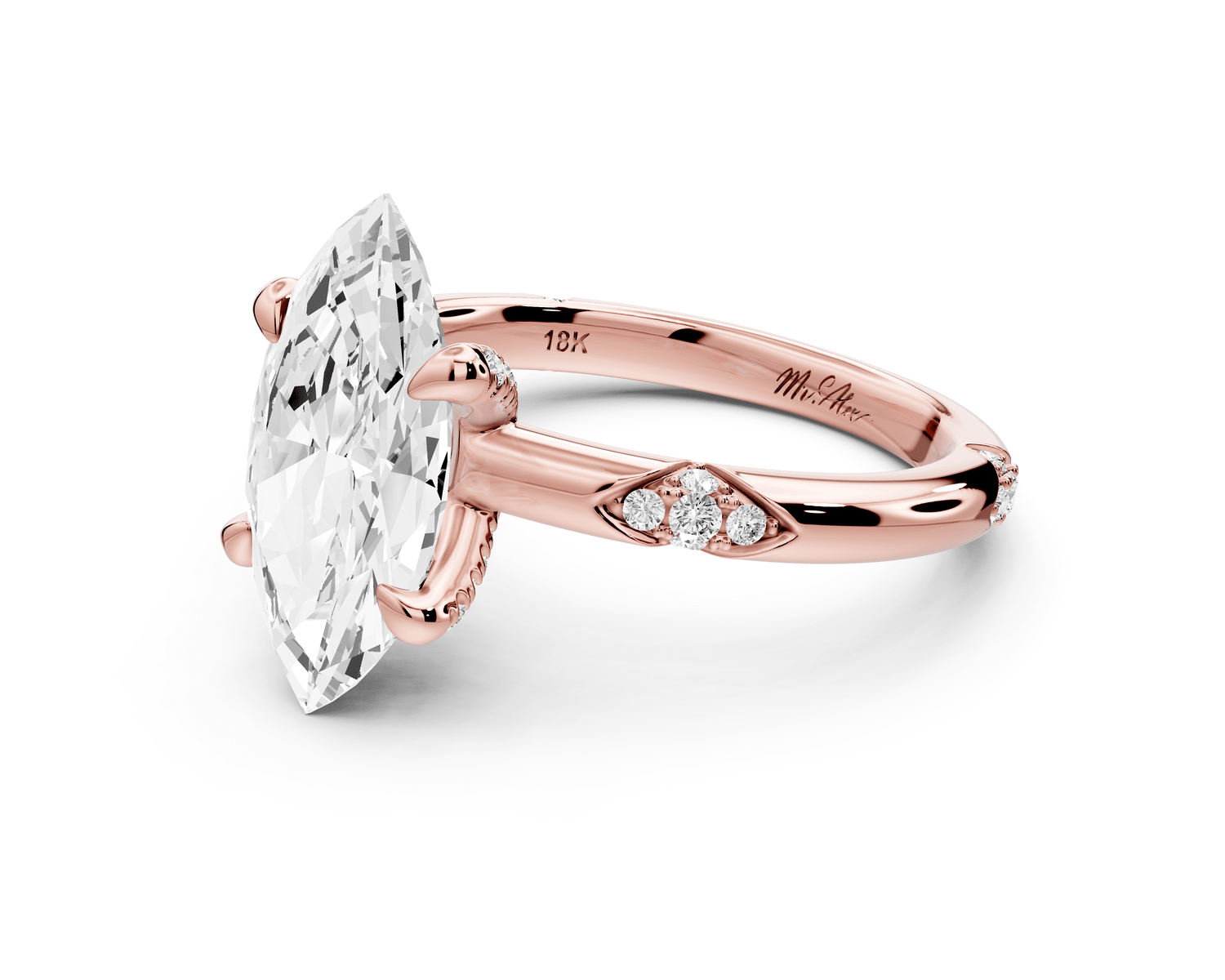 Luna - 2ct 14k rose gold marquise Diamond Crown with Flush - Set Diamond Clusters Engagement Ring - Mr. Alex Jewelry