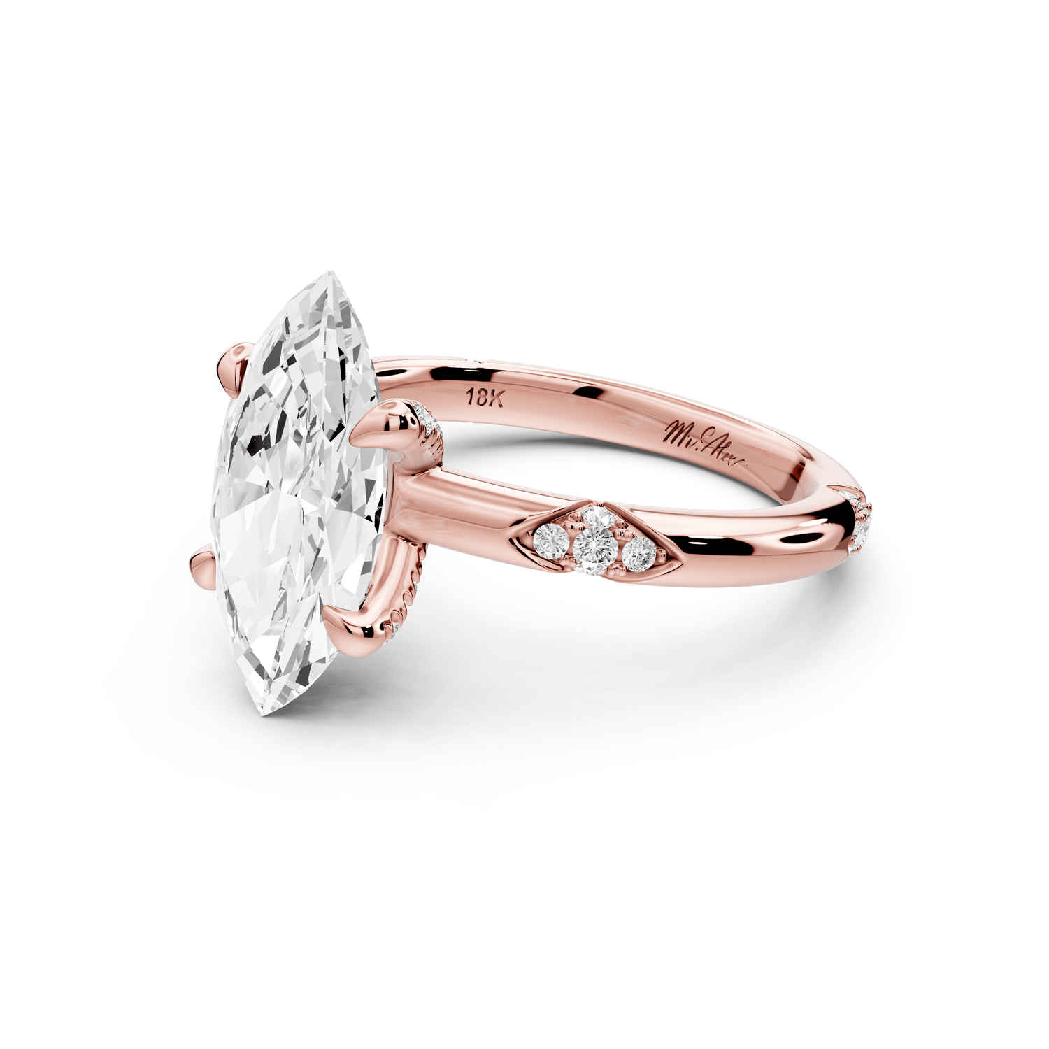 Luna - 2ct 14k rose gold marquise Diamond Crown with Flush - Set Diamond Clusters Engagement Ring - Mr. Alex Jewelry