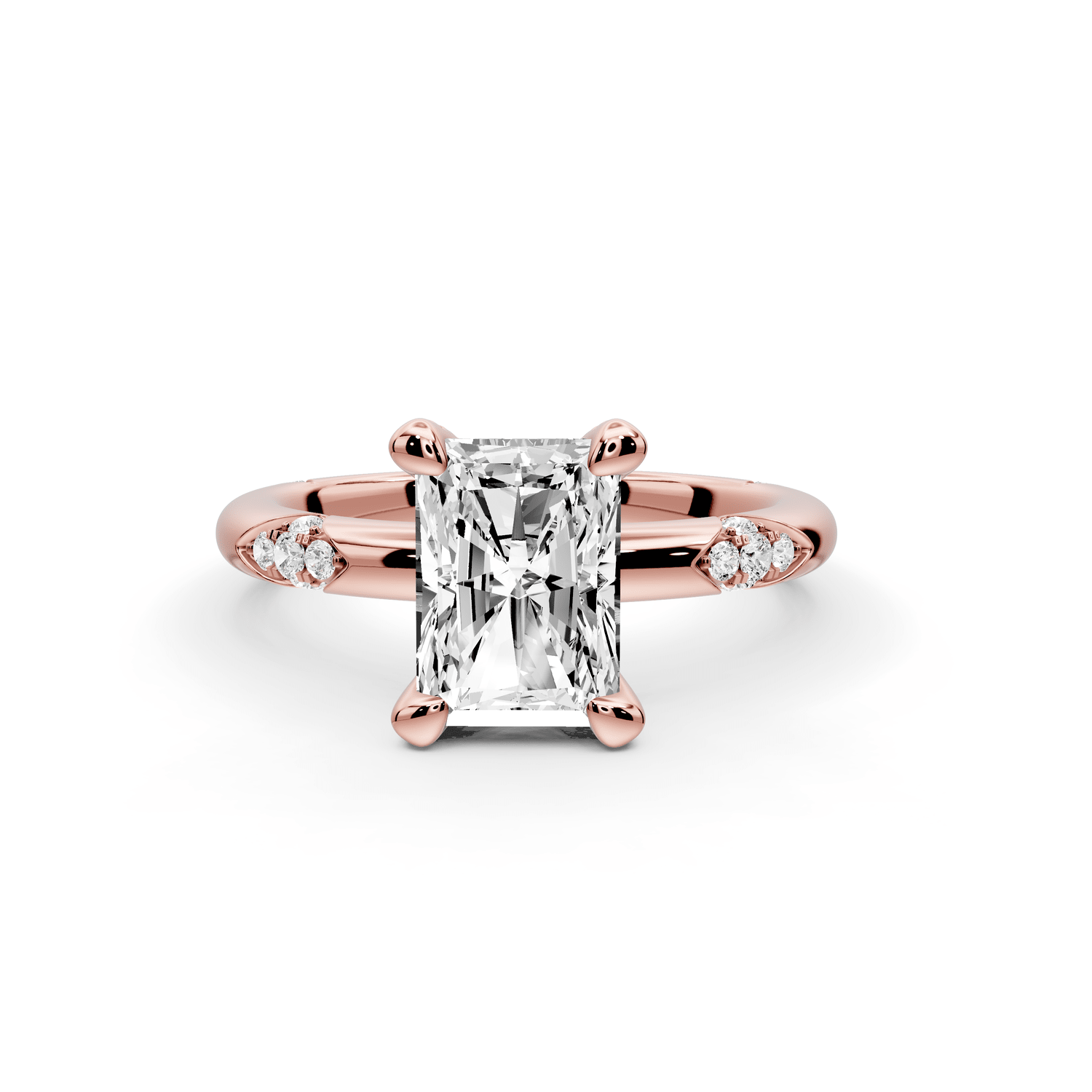 Luna - 2ct 14k rose gold radiant Diamond Crown with Flush - Set Diamond Clusters Engagement Ring - Mr. Alex Jewelry