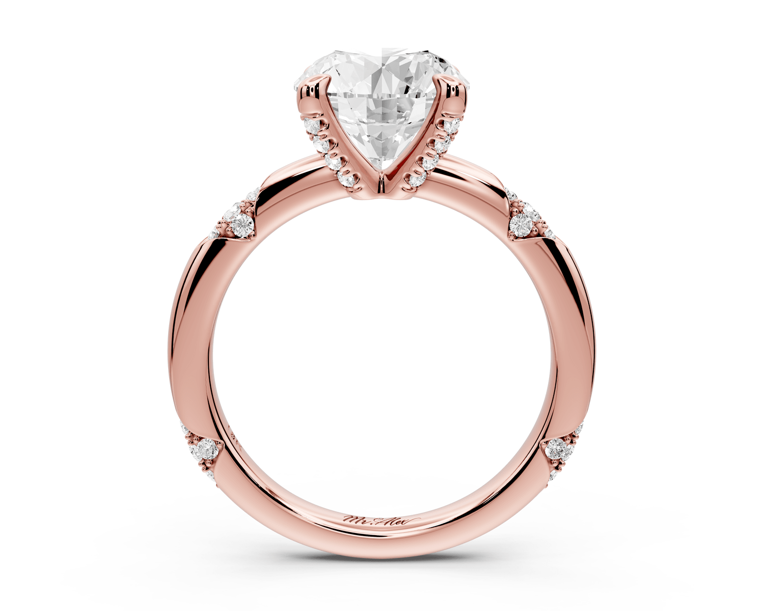 Luna - 2ct 14k rose gold round Diamond Crown with Flush - Set Diamond Clusters Engagement Ring - Mr. Alex Jewelry