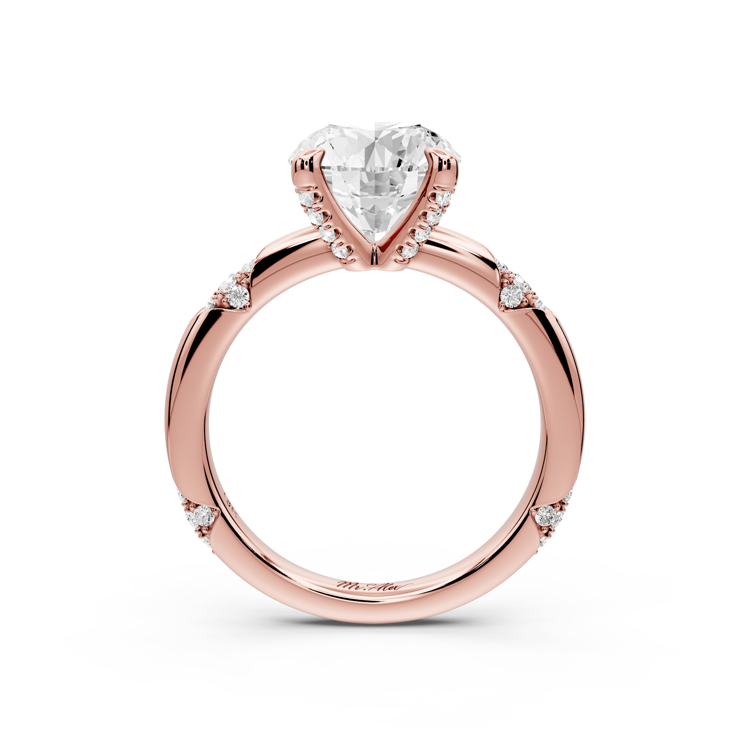 Luna - 2ct 14k rose gold round Diamond Crown with Flush - Set Diamond Clusters Engagement Ring - Mr. Alex Jewelry
