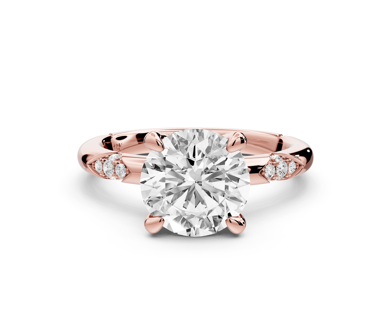 Luna - 2ct 14k rose gold round Diamond Crown with Flush - Set Diamond Clusters Engagement Ring - Mr. Alex Jewelry