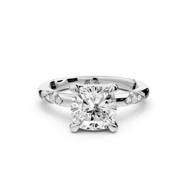 Luna - 2ct 14k white gold cushion Diamond Crown with Flush - Set Diamond Clusters Engagement Ring - Mr. Alex Jewelry