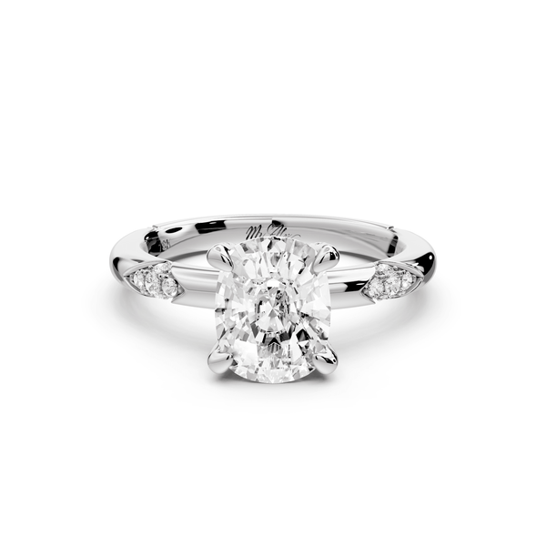 Luna - 2ct 14k white gold ecushion Diamond Crown with Flush - Set Diamond Clusters Engagement Ring - Mr. Alex Jewelry