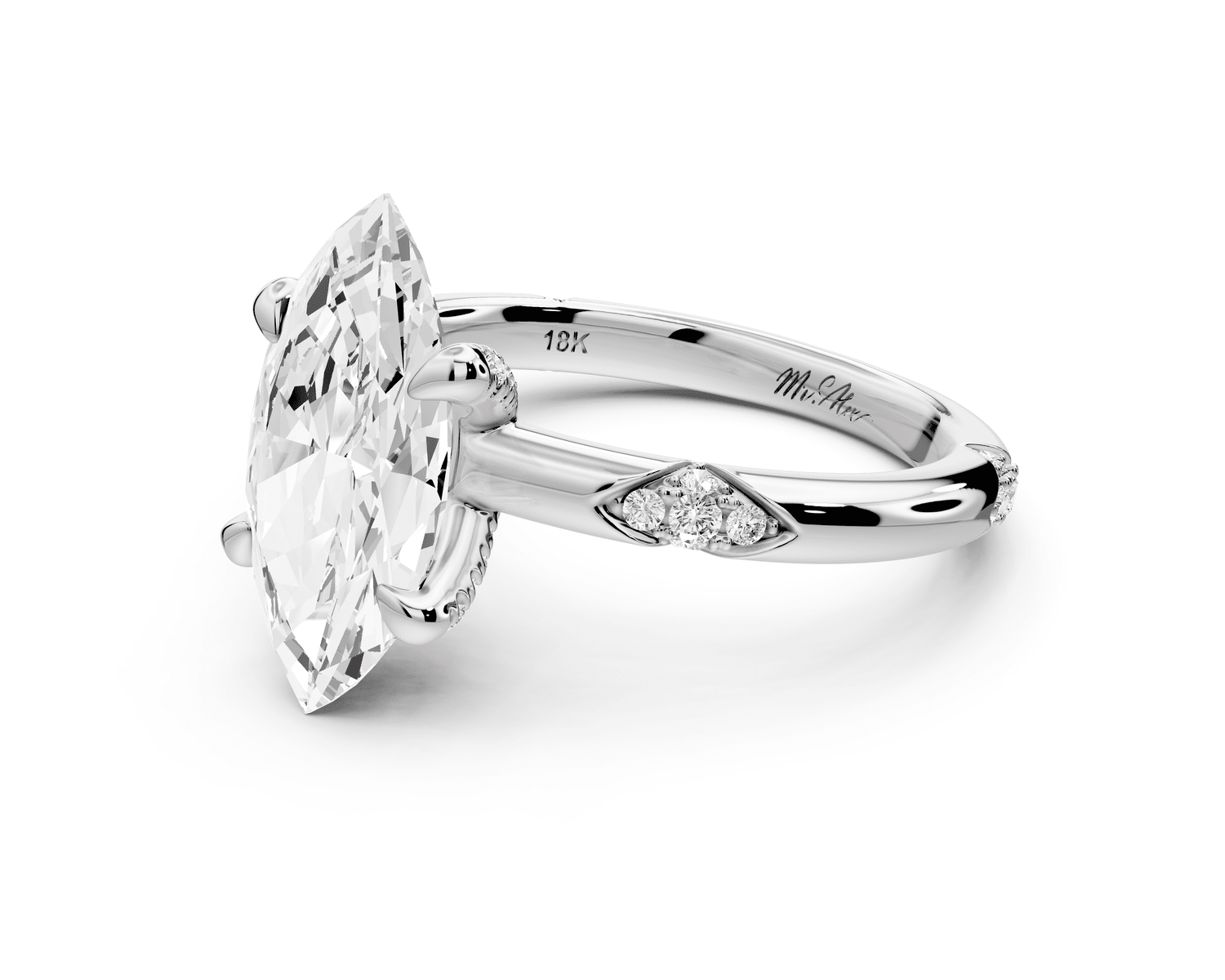 Luna - 2ct 14k white gold marquise Diamond Crown with Flush - Set Diamond Clusters Engagement Ring - Mr. Alex Jewelry