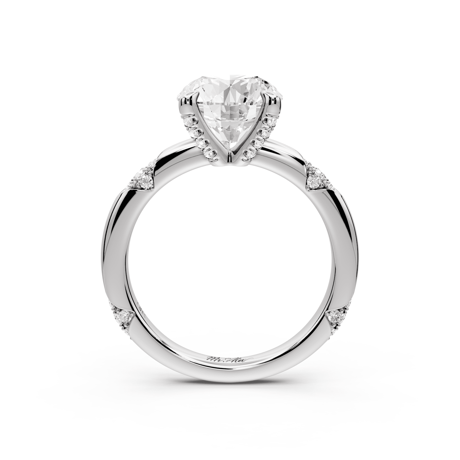 Luna - 2ct 14k white gold round Diamond Crown with Flush - Set Diamond Clusters Engagement Ring - Mr. Alex Jewelry