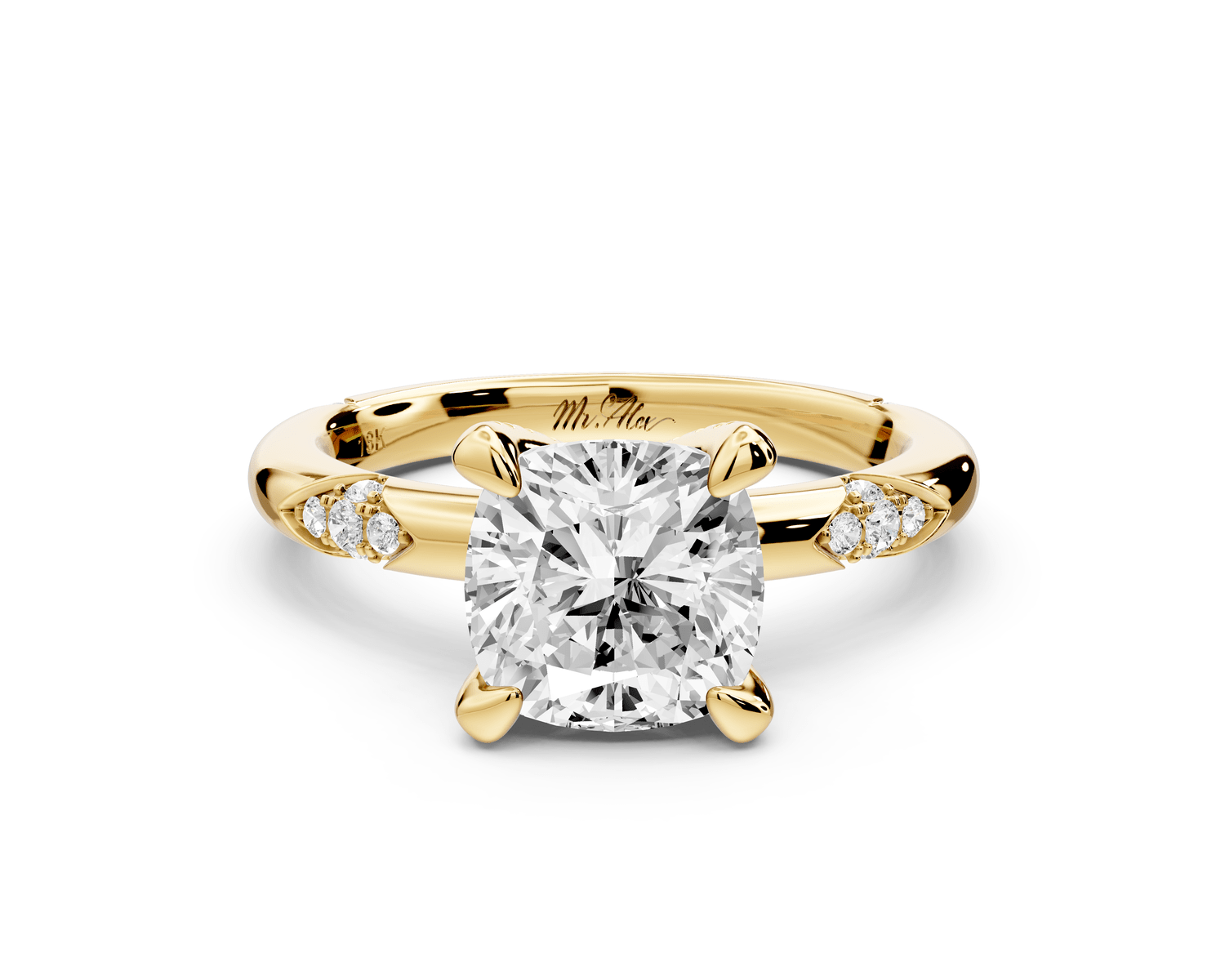 Luna - 2ct 14k yellow gold cushion Diamond Crown with Flush - Set Diamond Clusters Engagement Ring - Mr. Alex Jewelry