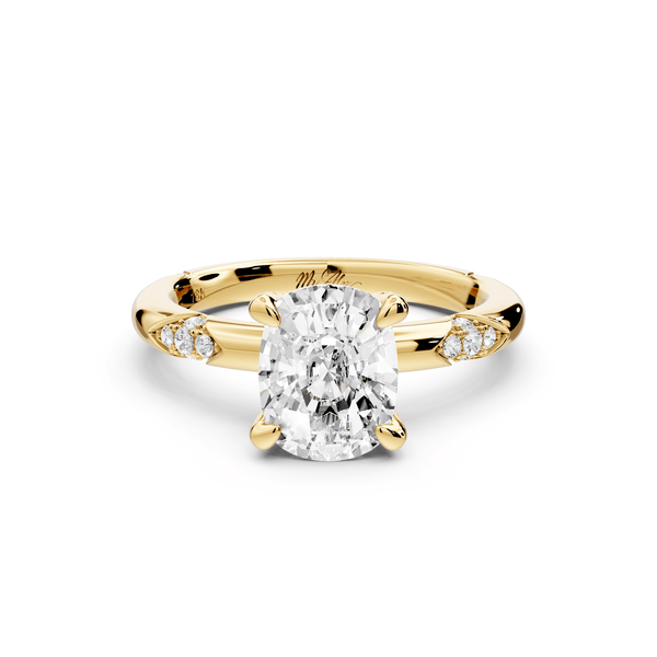 Luna - 2ct 14k yellow gold ecushion Diamond Crown with Flush - Set Diamond Clusters Engagement Ring - Mr. Alex Jewelry