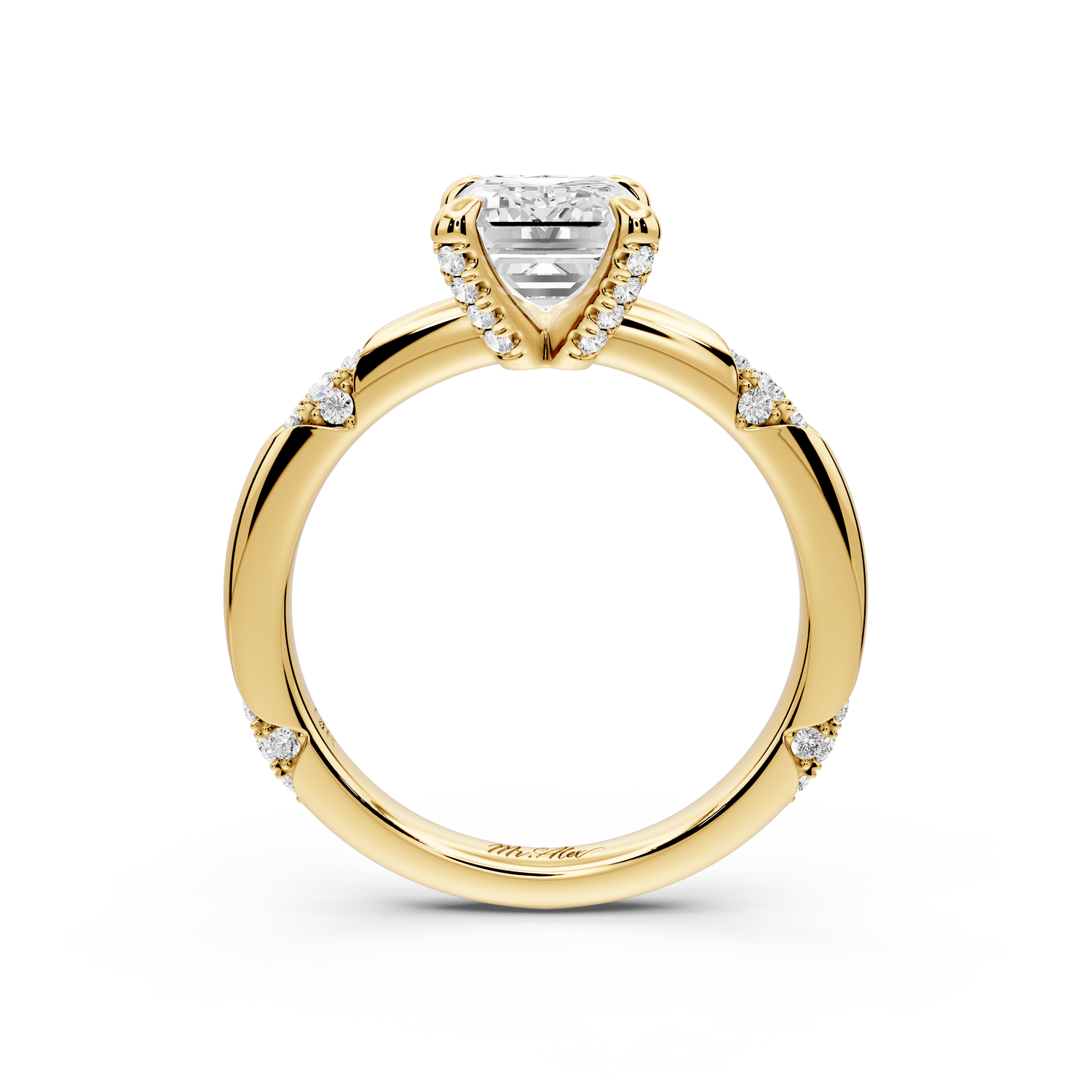 Luna - 2ct 14k yellow gold emerald Diamond Crown with Flush - Set Diamond Clusters Engagement Ring - Mr. Alex Jewelry