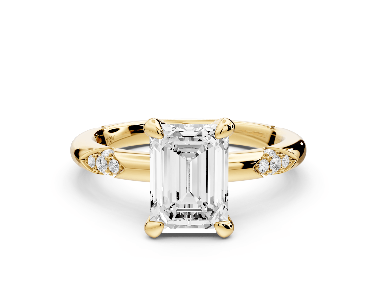 Luna - 2ct 14k yellow gold emerald Diamond Crown with Flush - Set Diamond Clusters Engagement Ring - Mr. Alex Jewelry