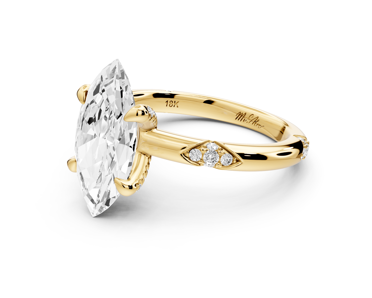 Luna - 2ct 14k yellow gold marquise Diamond Crown with Flush - Set Diamond Clusters Engagement Ring - Mr. Alex Jewelry