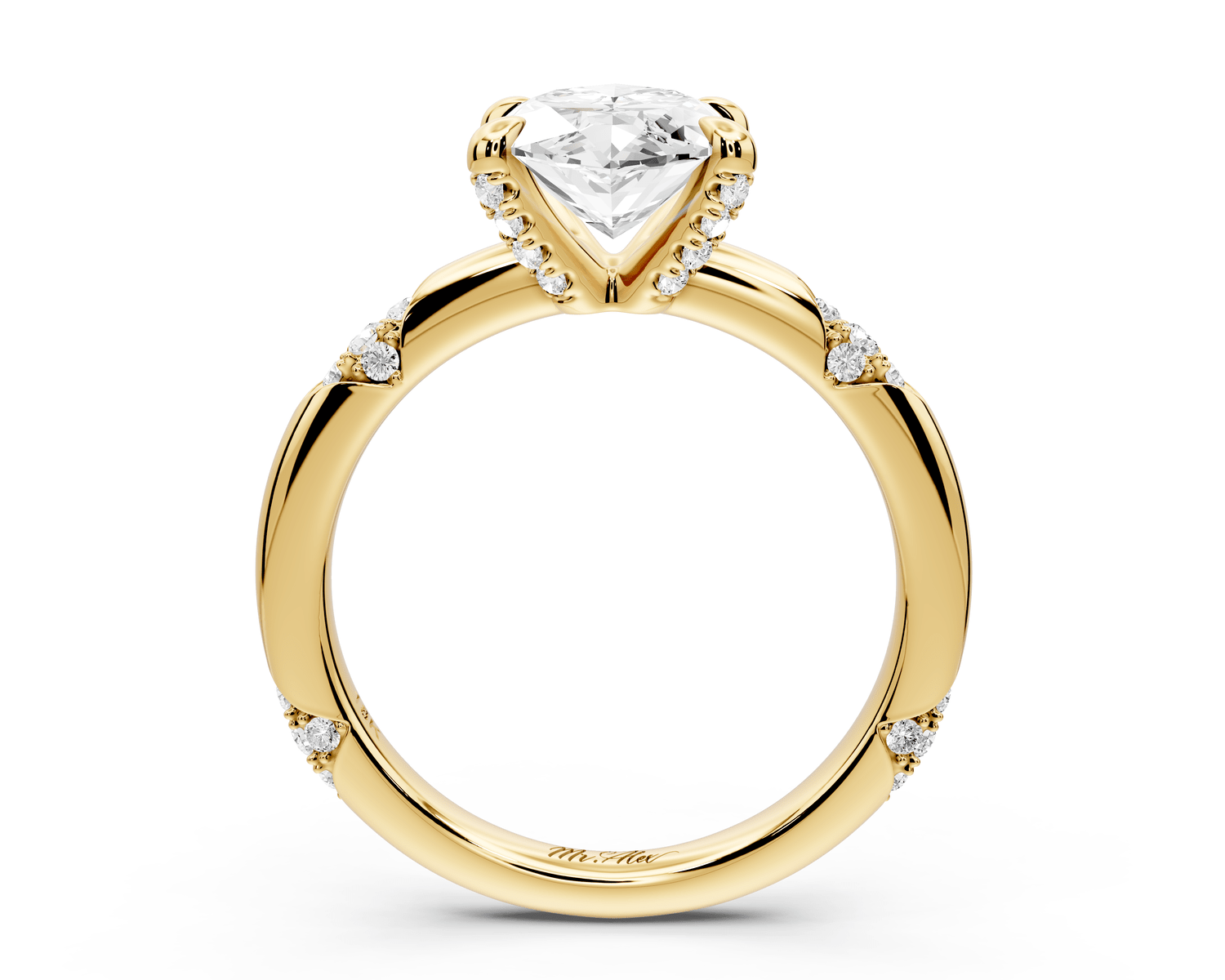 Luna - 2ct 14k yellow gold marquise Diamond Crown with Flush - Set Diamond Clusters Engagement Ring - Mr. Alex Jewelry