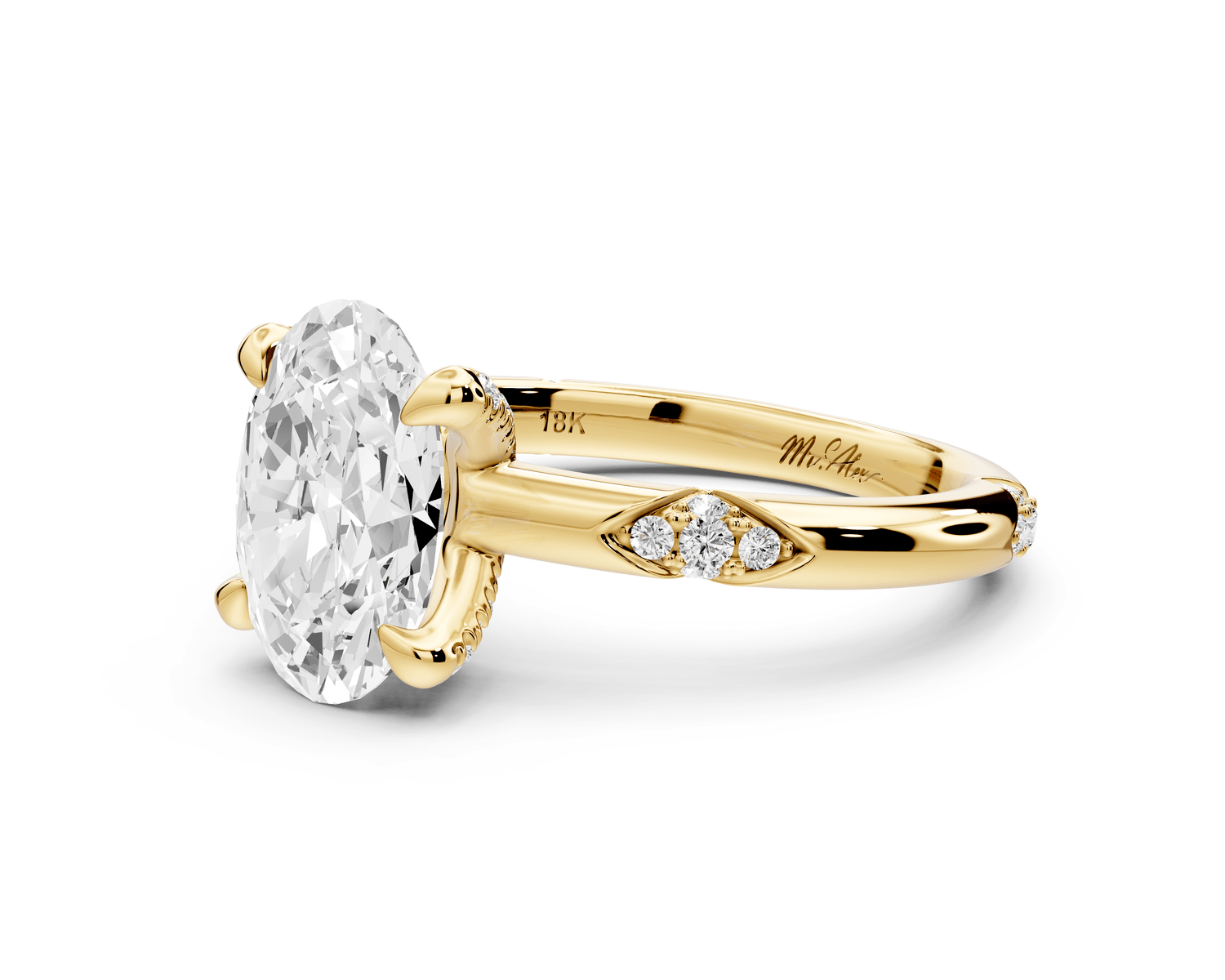 Luna - 2ct 14k yellow gold oval Diamond Crown with Flush - Set Diamond Clusters Engagement Ring - Mr. Alex Jewelry