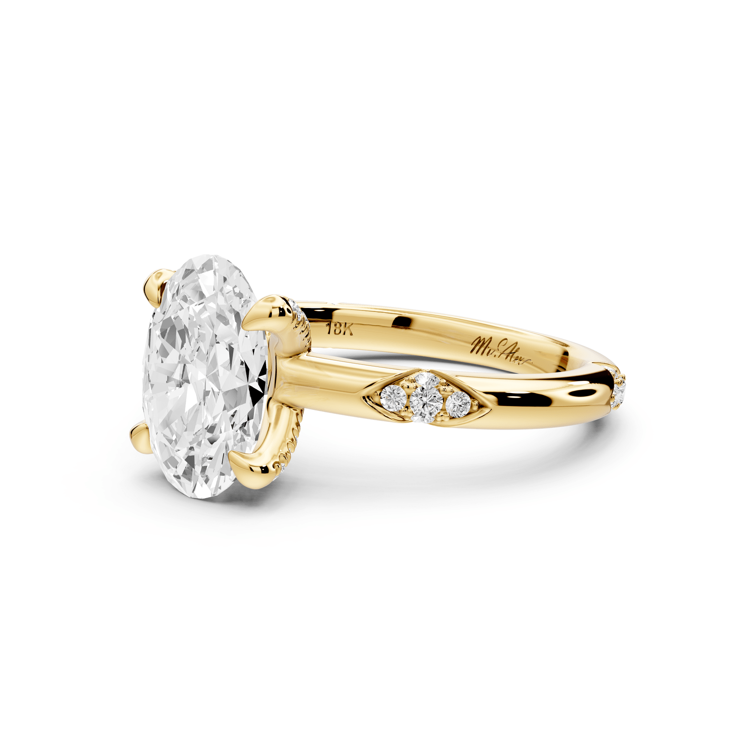 Luna - 2ct 14k yellow gold oval Diamond Crown with Flush - Set Diamond Clusters Engagement Ring - Mr. Alex Jewelry