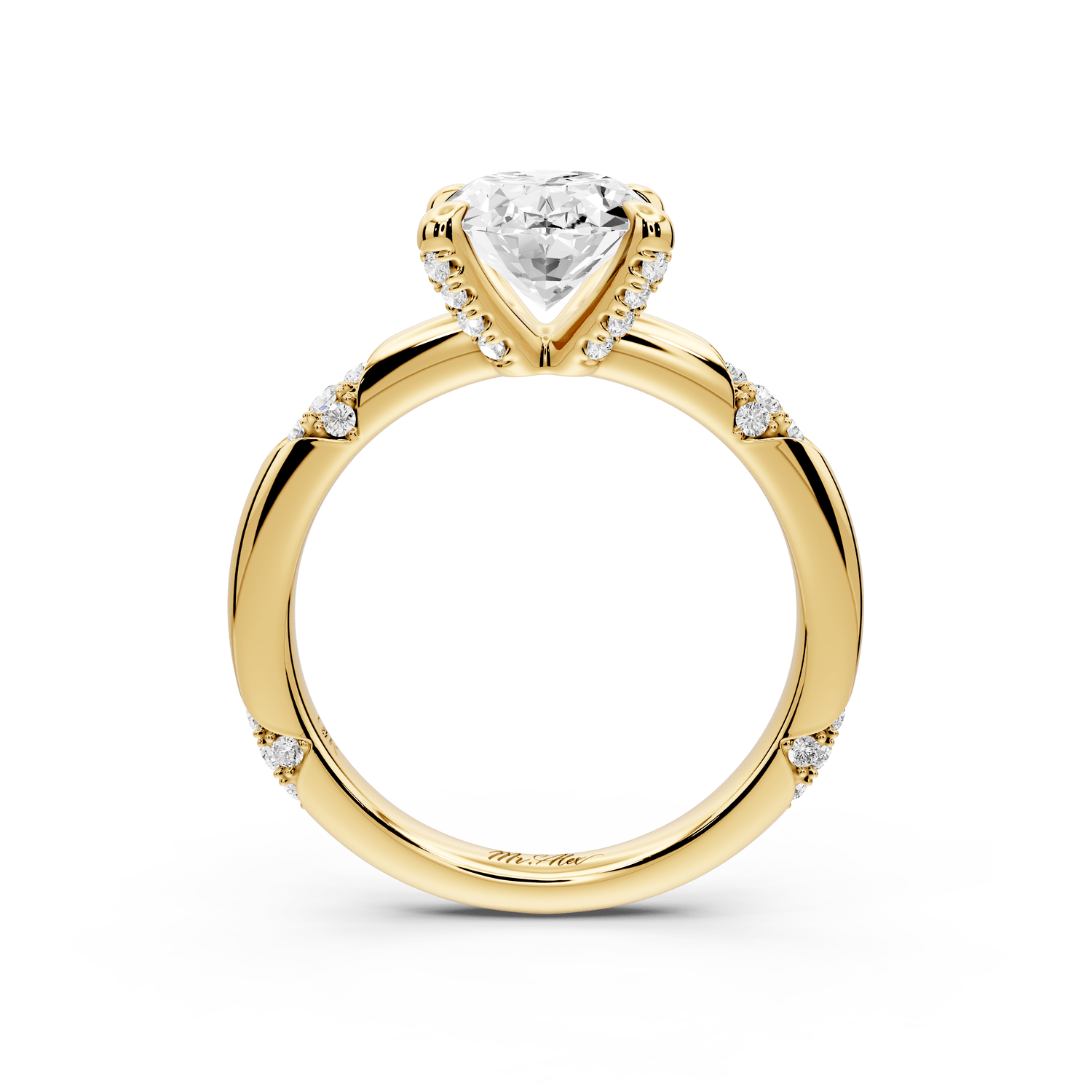 Luna - 2ct 14k yellow gold oval Diamond Crown with Flush - Set Diamond Clusters Engagement Ring - Mr. Alex Jewelry